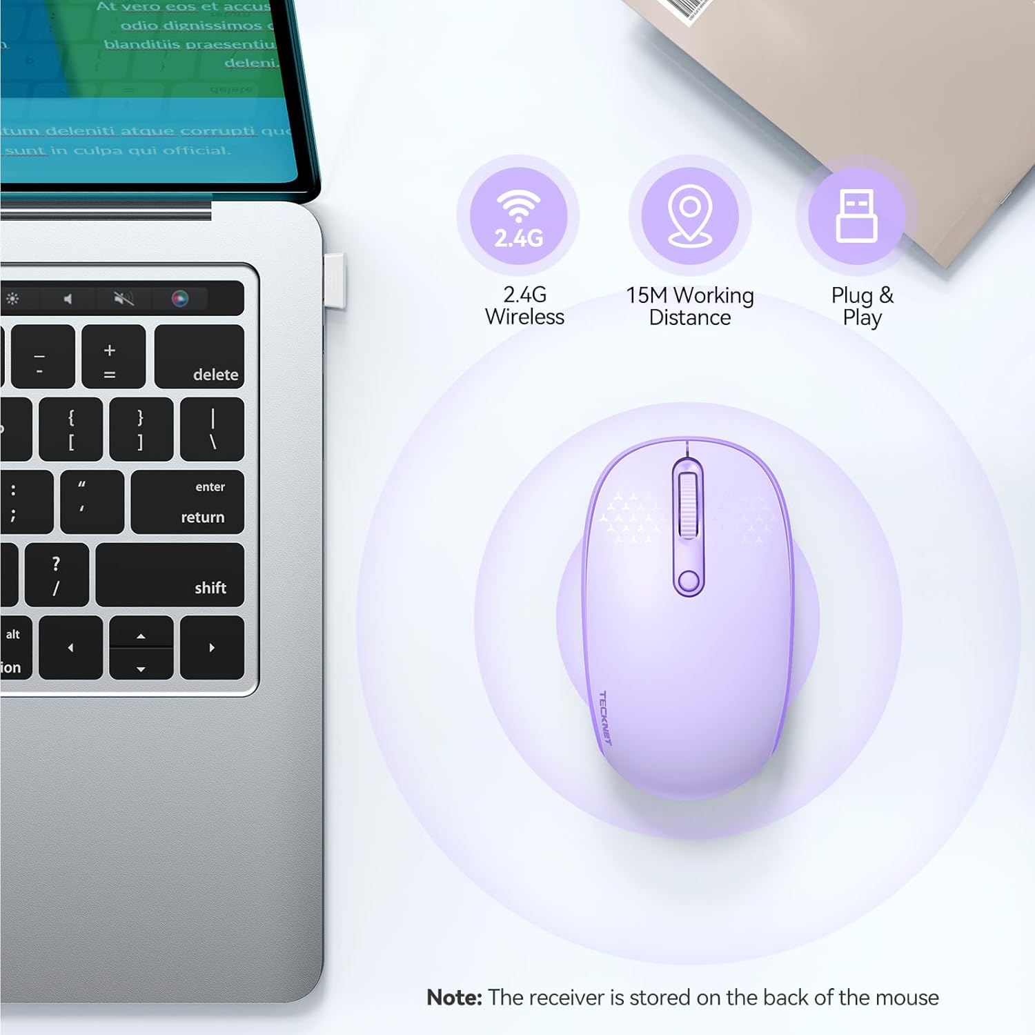 TECKNET Wireless Mouse, 2.4G Quiet Computer Mouse with USB Receiver, 4 Buttons Portable Cordless Mice for Chromebook, Laptop, PC, Mac, 800/1200/1600 DPI