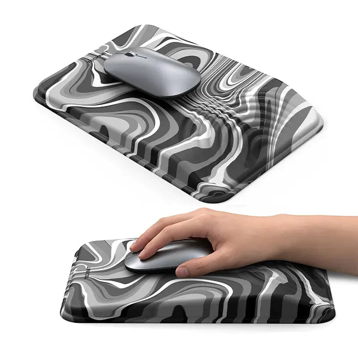 TECKNET MGM01143 ergonomic mouse pad with memory foam wrist rest,19‑degree tilt pressure relief, Lycra smooth surface anti‑slip PU base rectangular office gaming mouse mat