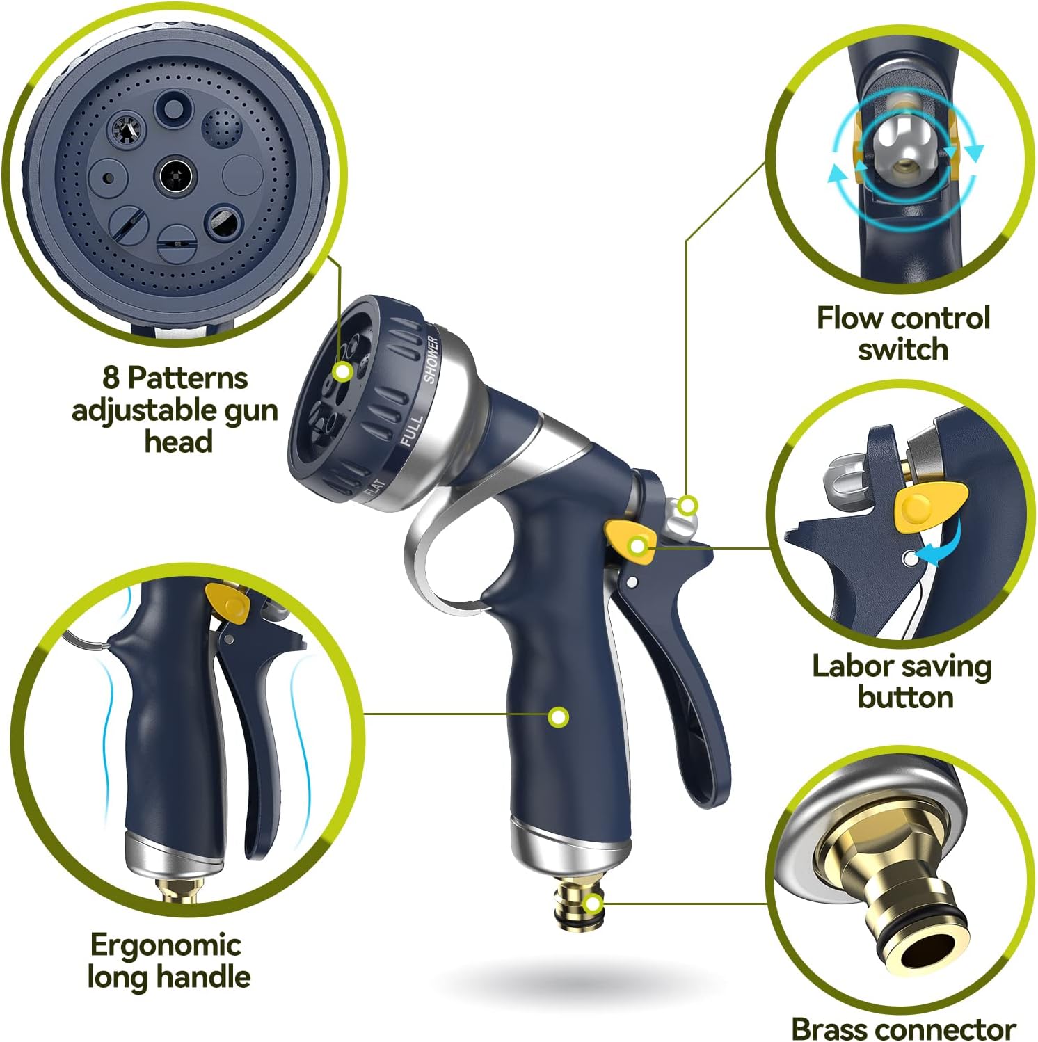 Tecknet Basics Hose Pipe Spray Gun with 8 Adjustable Patterns, 100% Heavy Duty Metal