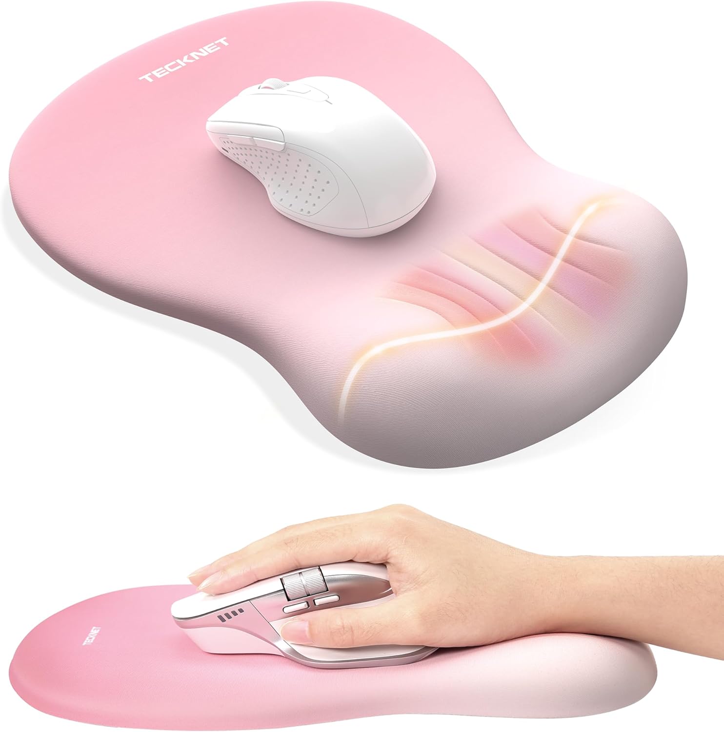 TECKNET BASICS Ergonomic Mouse Pad with Wrist Rest, Memory Foam Support, Smooth Non-Slip Base for Laptop/PC, Pain Relief for Home Office Gaming, Pink