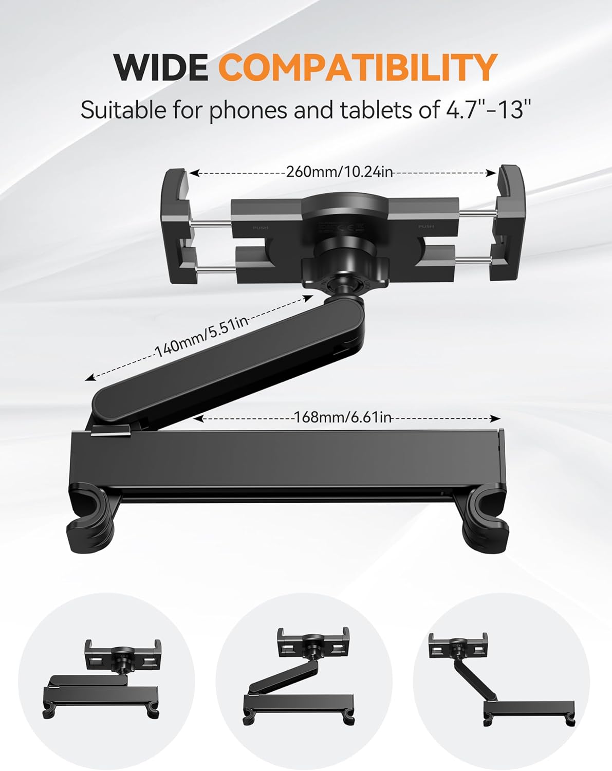 TECKNET Car Headrest Tablet Holder, 3-in-1 Arm with 360° Swivel, Back Seat Mount for 4.7-12.9" iPad/Switch/iPhone, Road Trip Essentials for Kids