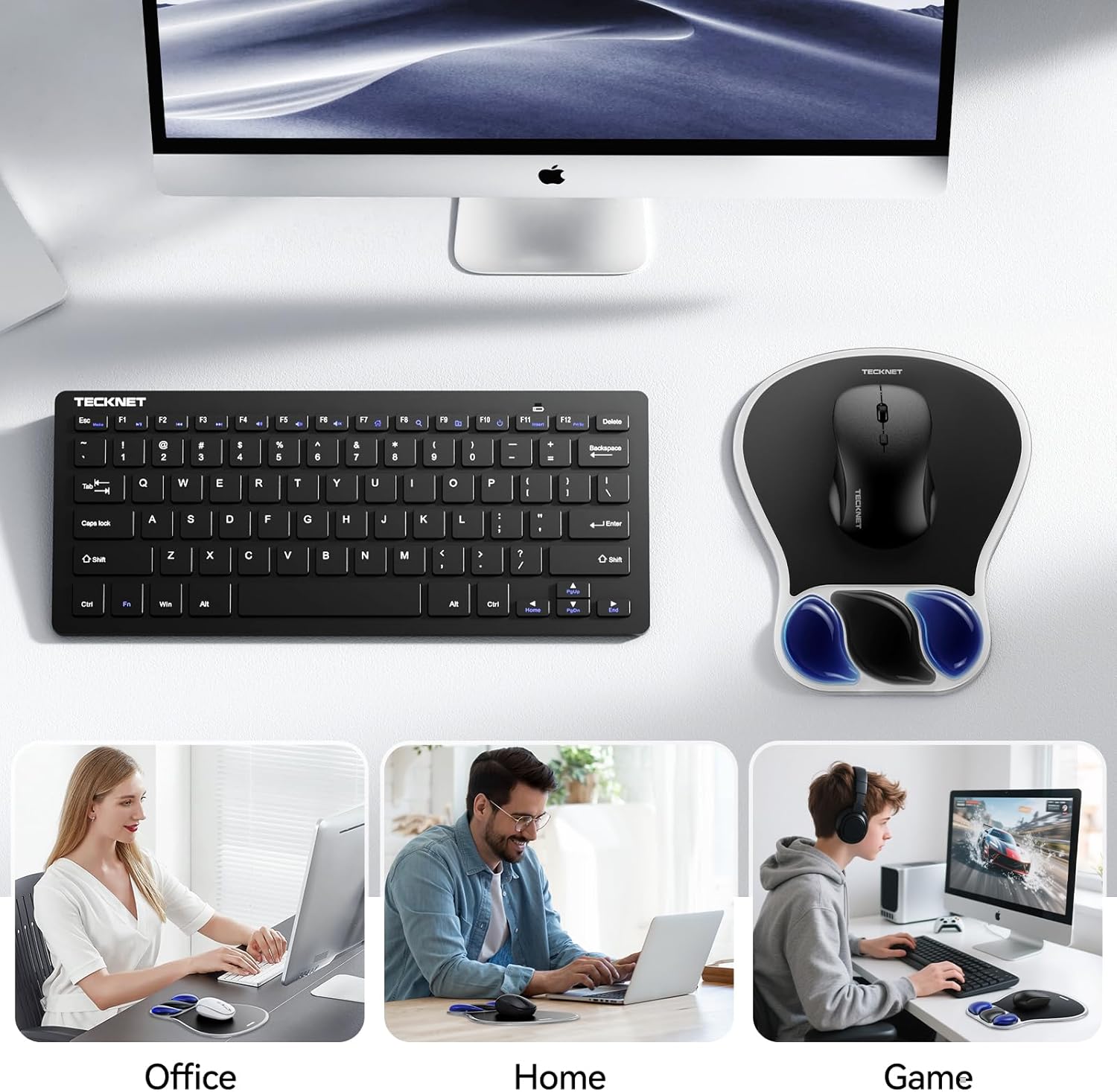 TECKNET BASICS Gel Mouse Pad with Wrist Rest, Ergonomic Mouse Pad with Wrist Support, Non-Slip Waterproof Base for Office, Home - Black