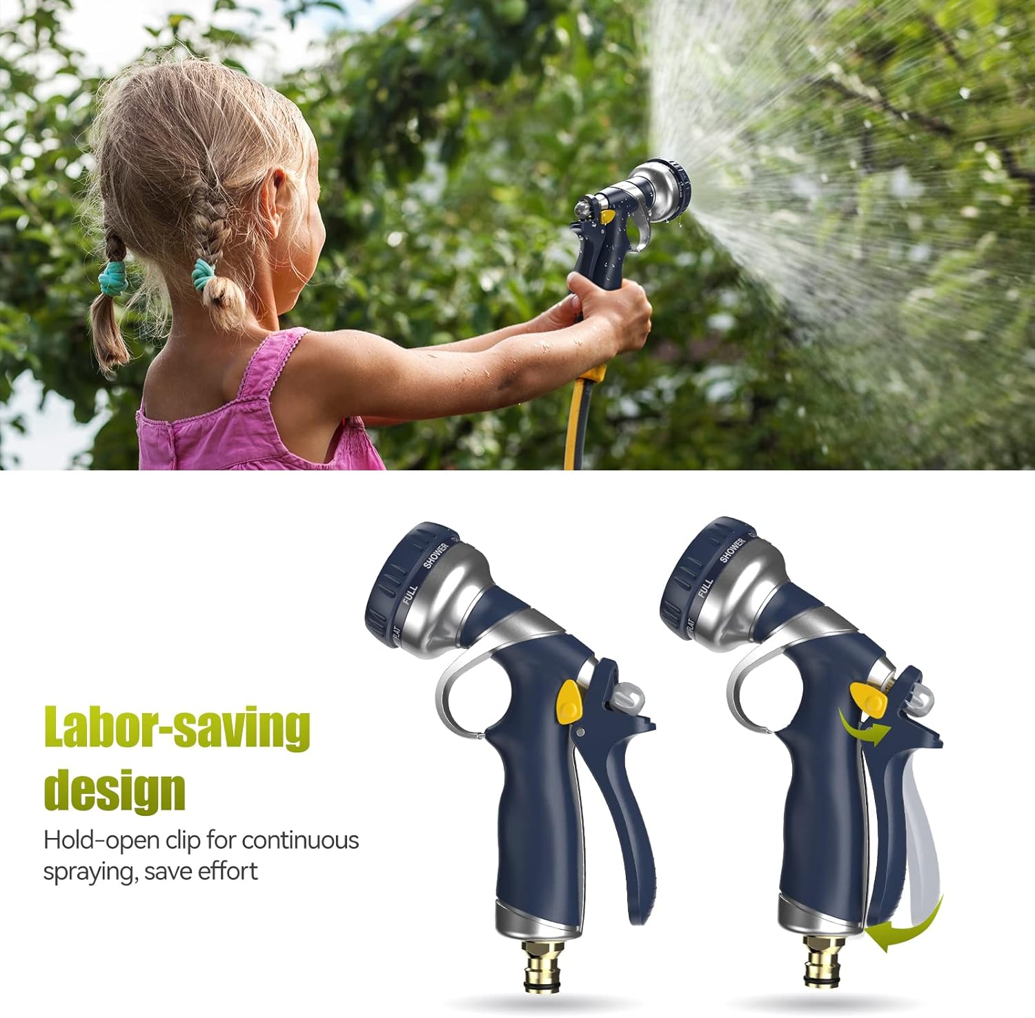 Tecknet Basics Hose Pipe Spray Gun with 8 Adjustable Patterns, 100% Heavy Duty Metal