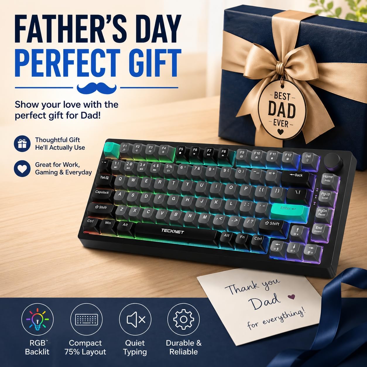 TECKNET Gaming Keyboard, 75% Wired Keyboard, RGB Backlit, 82-Keys with Volume Knob Control, 26 Keys Anti-ghosting, Whisper Quiet Gaming Switch Travel Friendly for Windows Laptop PC Mac-Grey