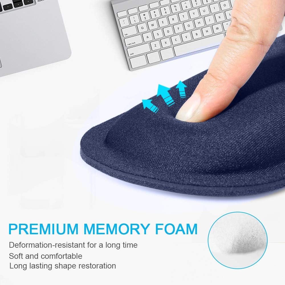 TECKNET Mouse Pad with Wrist Support, Ergonomic Gaming Mouse Pad Pain Relief, Portable Comfortable Mousepad for Computer, Laptop, Office, Home and Travel, Non-Slip Base, Waterproof Surface, Blue