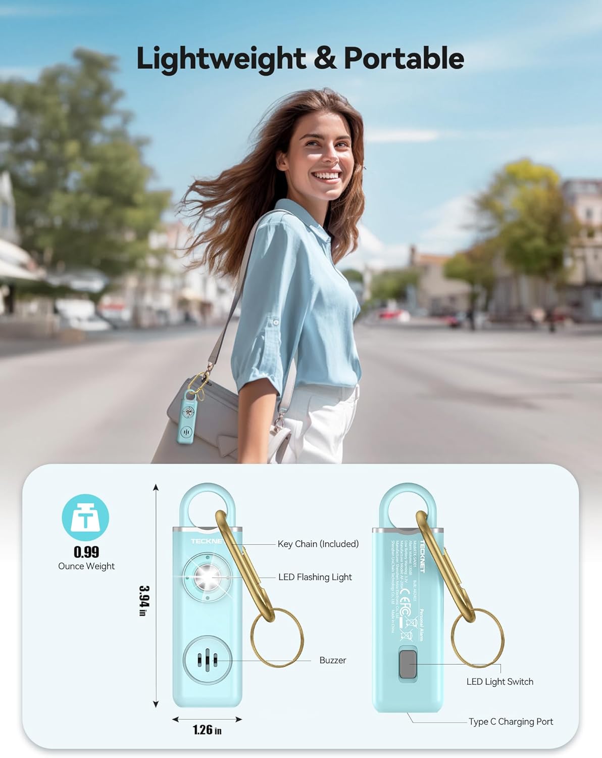 TECKNET Rechargeable Personal Safety Alarm for Women