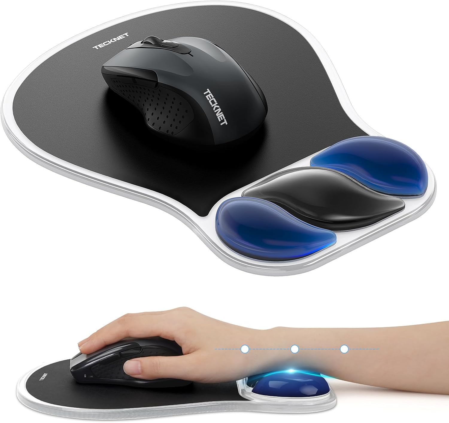 TECKNET BASICS Gel Mouse Pad with Wrist Rest, Ergonomic Mouse Pad with Wrist Support, Non-Slip Waterproof Base for Office, Home - Black