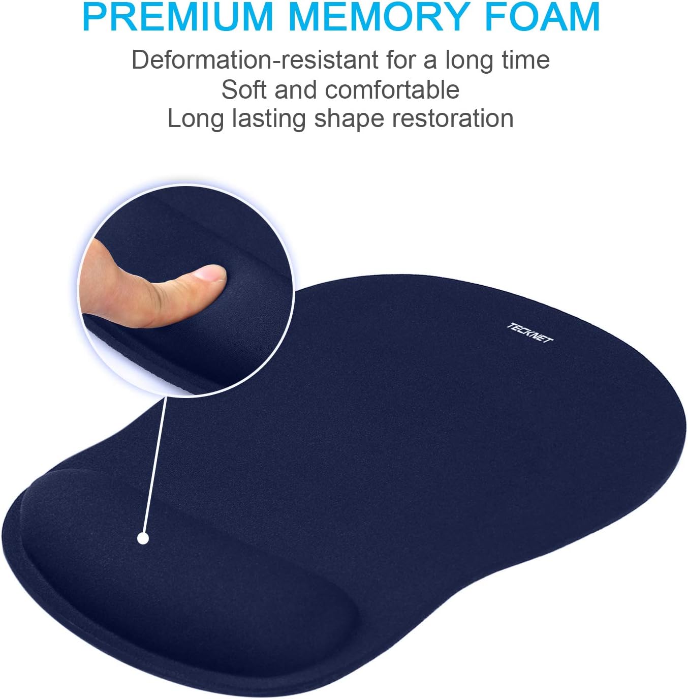 TECKNET BASICS Mouse Pad with Wrist Support, Ergonomic Gaming Mouse Pad for Pain Relief, Non-Slip Waterproof Desk Pad for Office, Study & Laptop, Navy Blue
