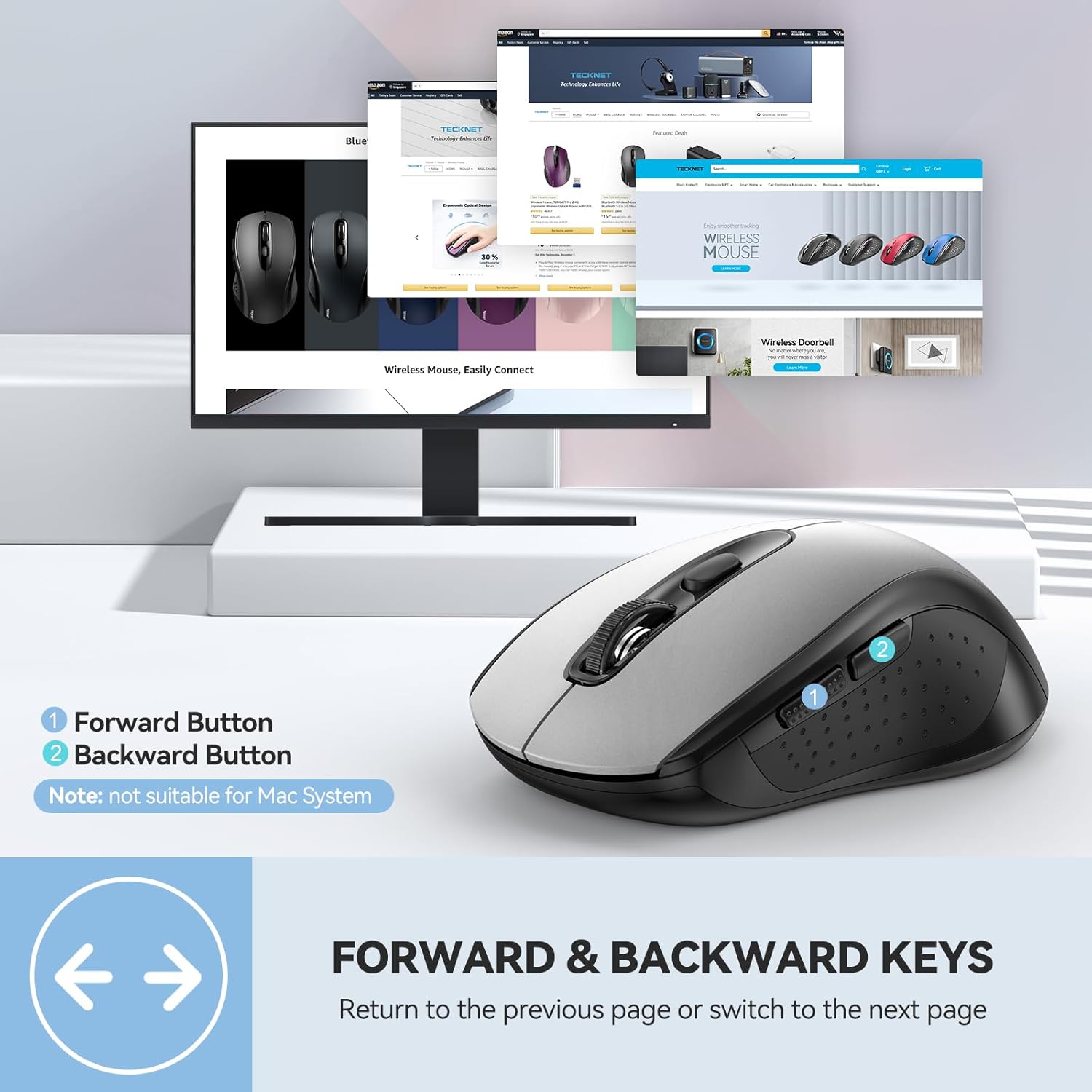 TECKNET Bluetooth Mouse, 4000DPI Wireless Mice for Laptop 2-in-1(BT 5.0/3.0+2.4Ghz) Computer Portable PC Mouse Wireless with USB Receiver for Mac