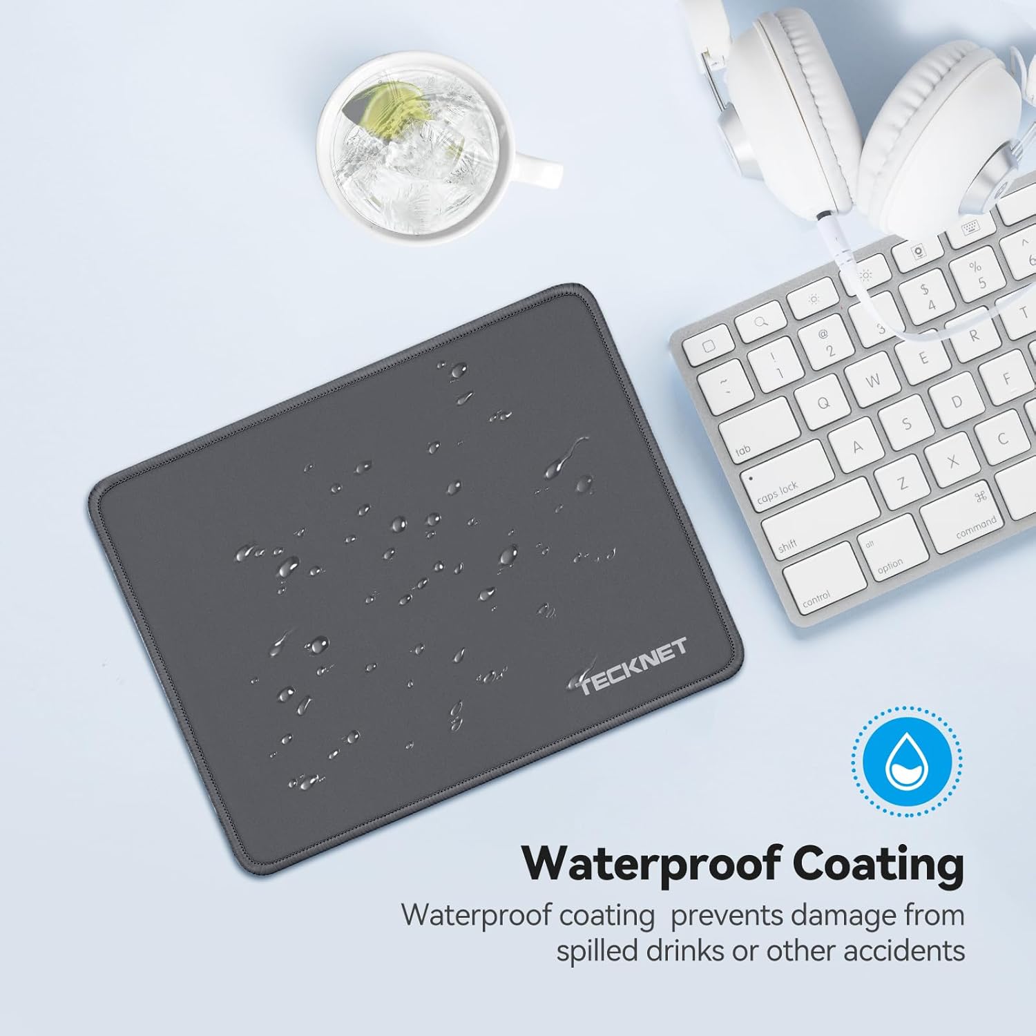 TECKNET Mouse Mat 270 x 210 x 3 mm Gaming Mouse Pad, Non-Slip Rubber Base, Waterproof Surface, Stitched Edges Mouse pad, Compatible with Laser and Optical Mice