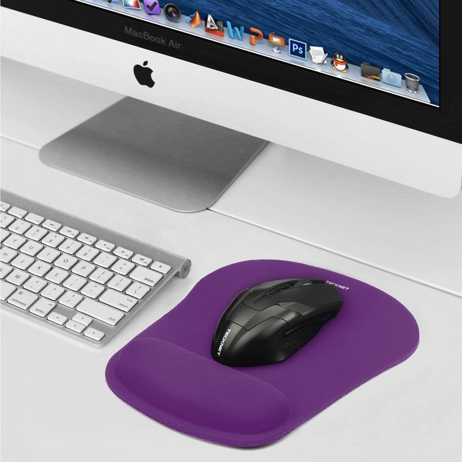 TECKNET BASICS Mouse Pad with Wrist Support, Ergonomic Gaming Mouse Pad for Pain Relief, Non-Slip Waterproof Desk Pad for Office, Study & Laptop,Purple
