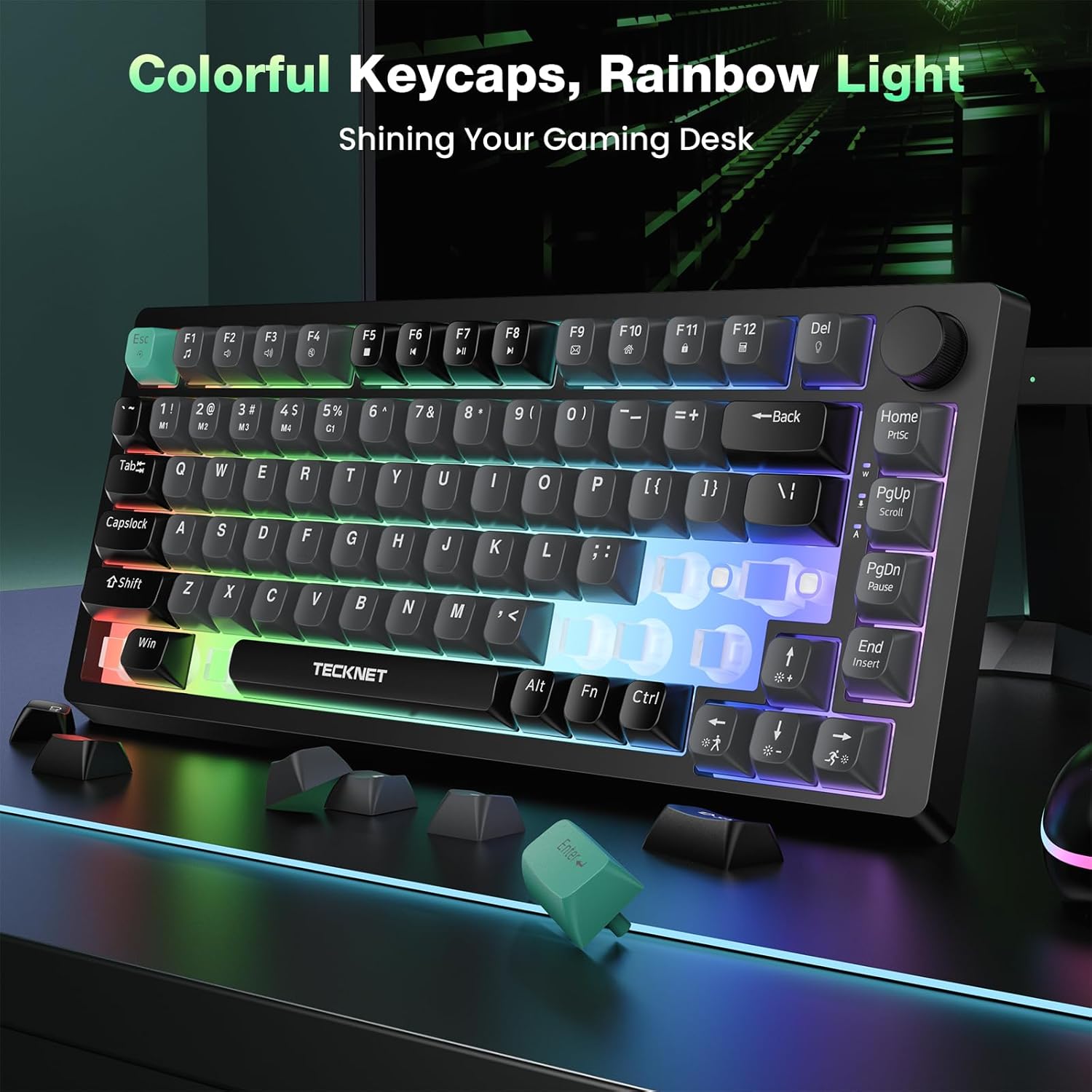 TECKNET Gaming Keyboard, 75% Wired Keyboard, RGB Backlit, 82-Keys with Volume Knob Control, 26 Keys Anti-ghosting, Whisper Quiet Gaming Switch Travel Friendly for Windows Laptop PC Mac-Grey