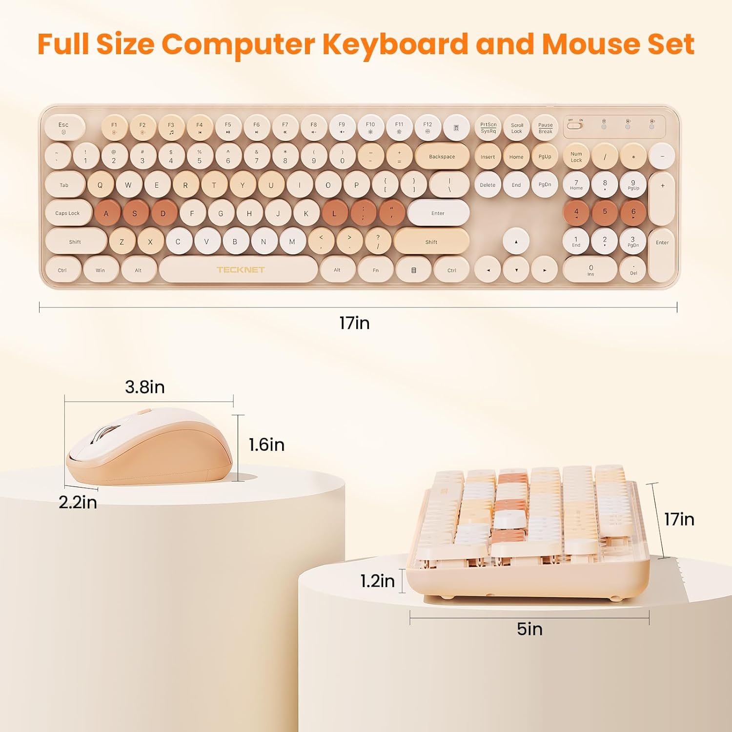 TECKNET Colorful Wireless Keyboard and Mouse Combo