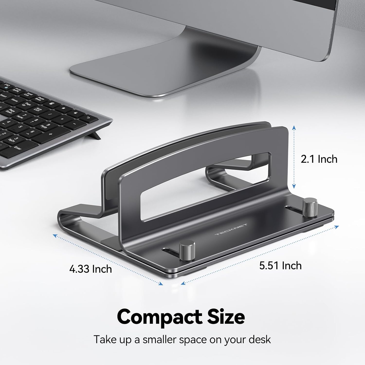 TECKNET Vertical Laptop Stand, Adjustable Aluminum Holder (Fits up to 17.3"), Space-Saving with Non-Slip Silicone, for MacBook Pro/Air, Dell, HP