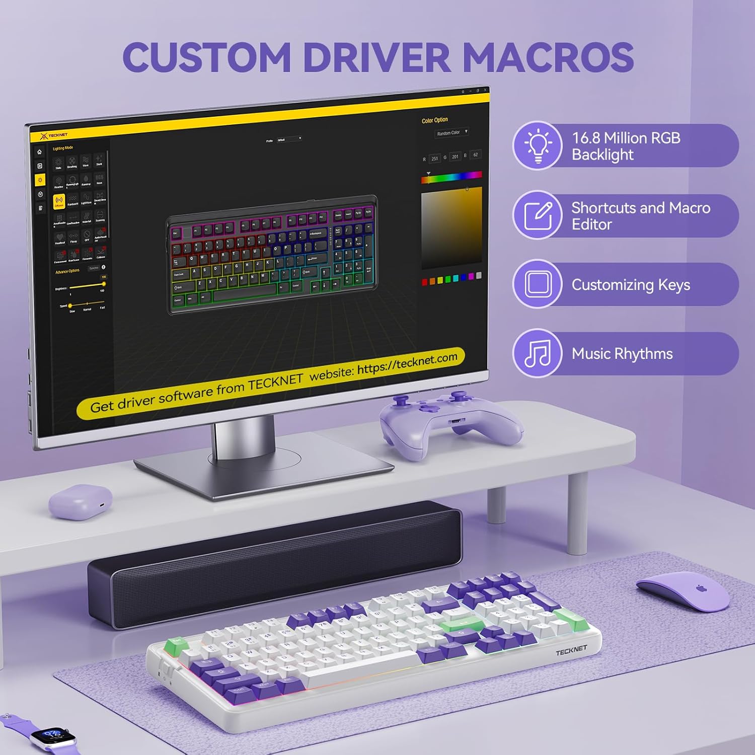 TECKNET Tri-Mode BT5.0/Wired/Wireless Mechanical Keyboard