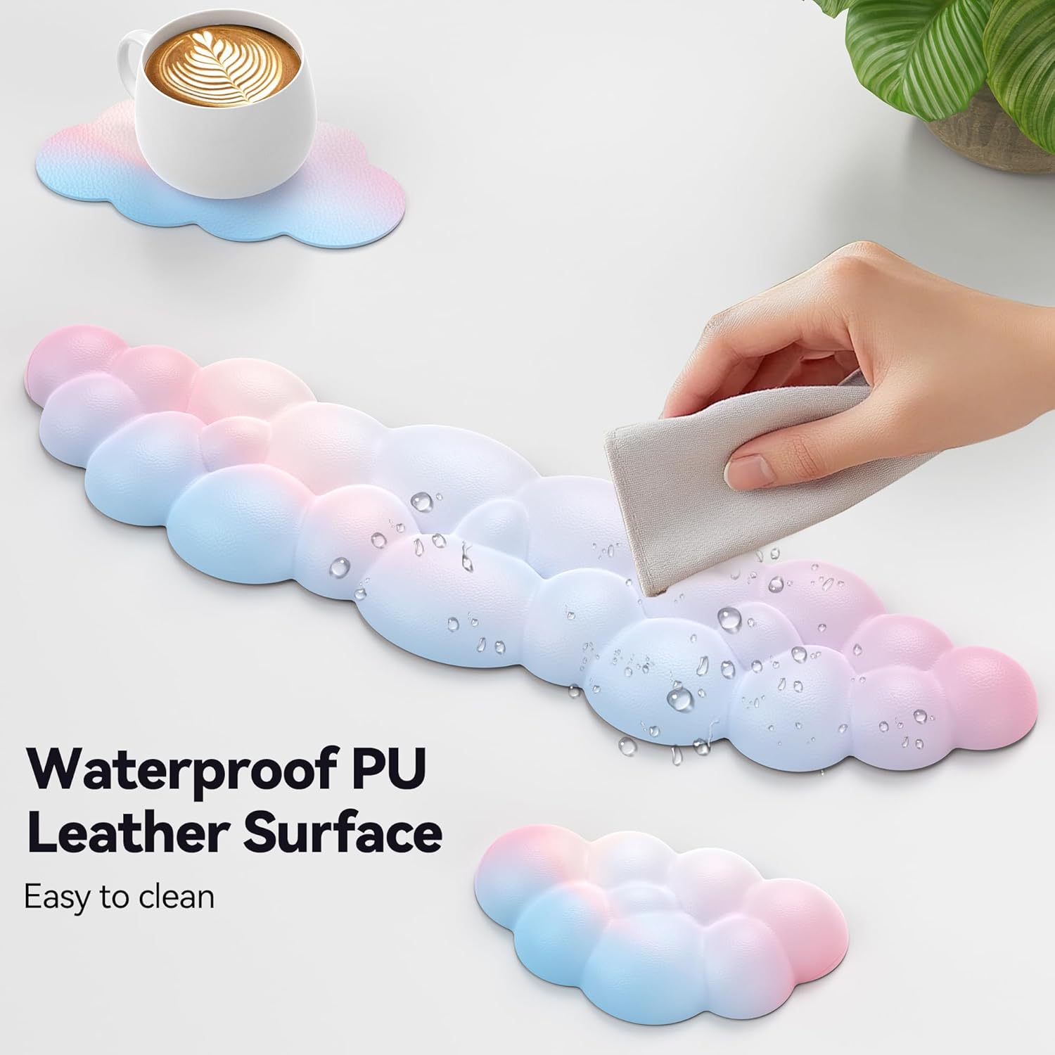 TECKNET Cloud Keyboard Wrist Rest Set, Non-Slip PU Leather Wrist Pad with Ergonomic Memory Foam, for Laptop/Office/Gaming & Pain Relief, Rainbow