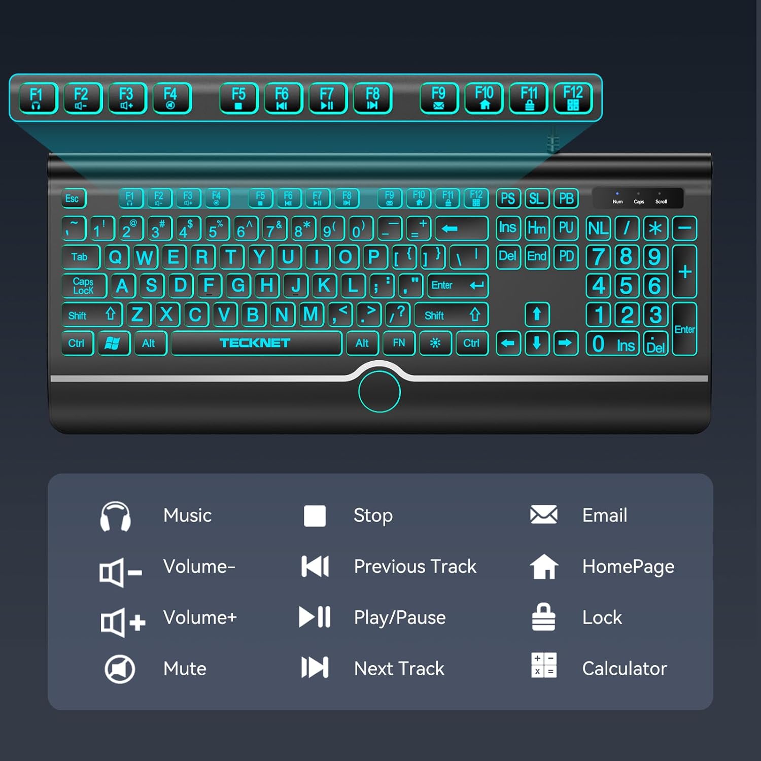 TECKNET Large Print Backlit Keyboard, Wired