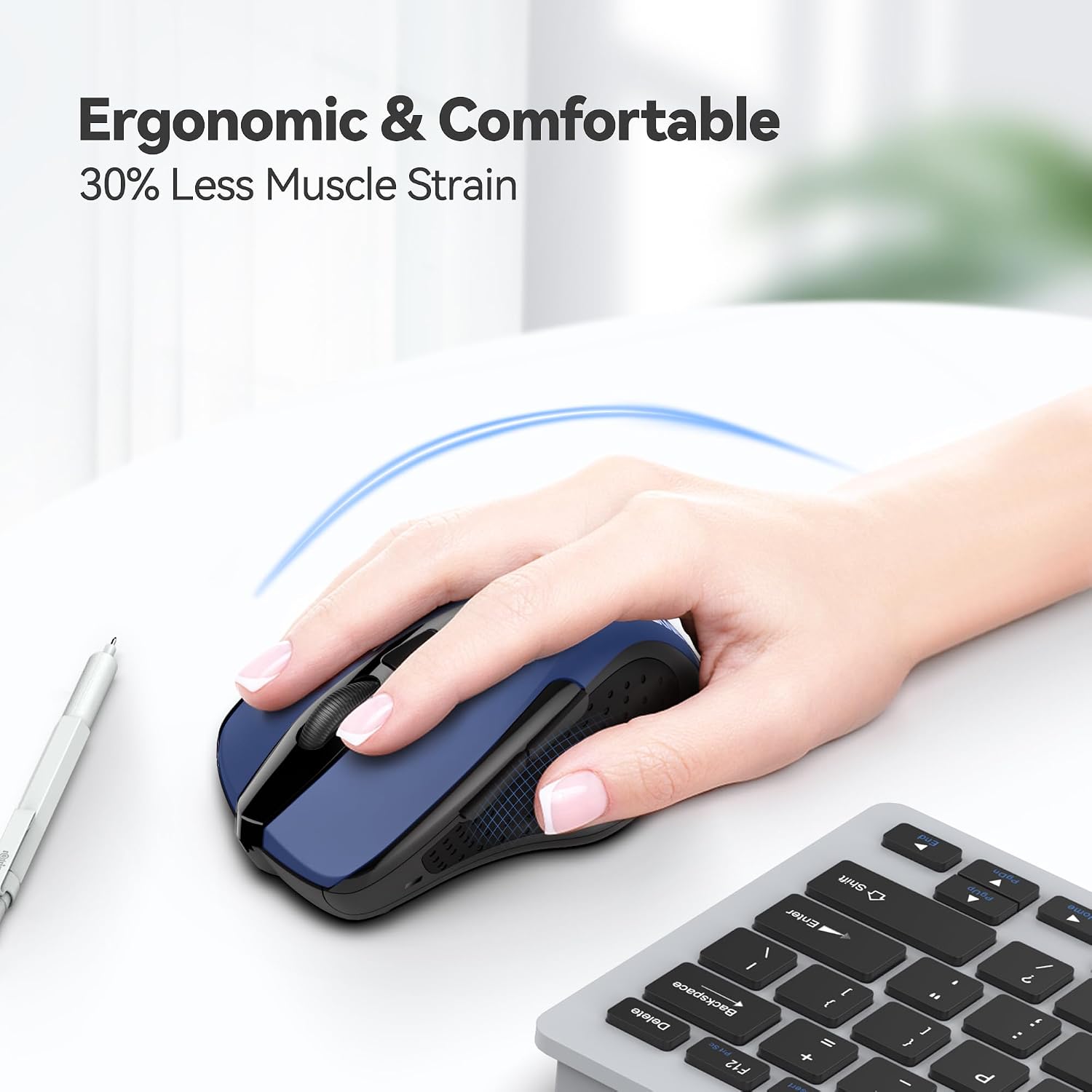 TECKNET BASICS Wireless Mouse,2.4GHz with USB Receiver,Computer Mouse for Laptop,PC,Computer,Chromebook,Notebook,2600 DPI,5 Adjustment Levels