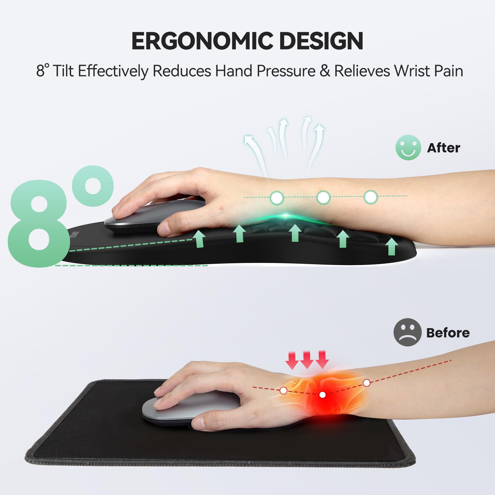 TECKNET Ergonomic Mouse Pad with Wrist Rest, Soft Mousepad with Massage Design