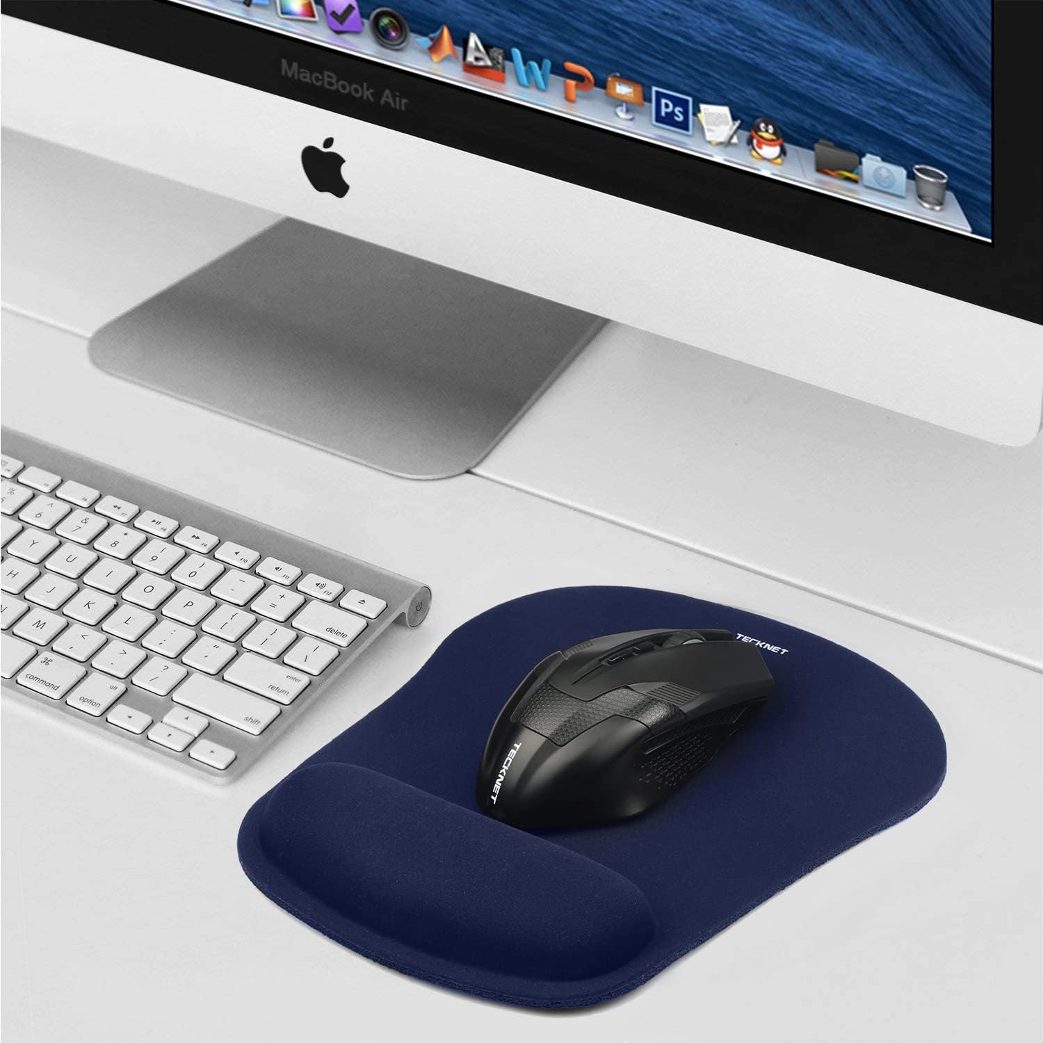 TECKNET BASICS Mouse Pad with Wrist Support, Ergonomic Gaming Mouse Pad for Pain Relief, Non-Slip Waterproof Desk Pad for Office, Study & Laptop, Navy Blue