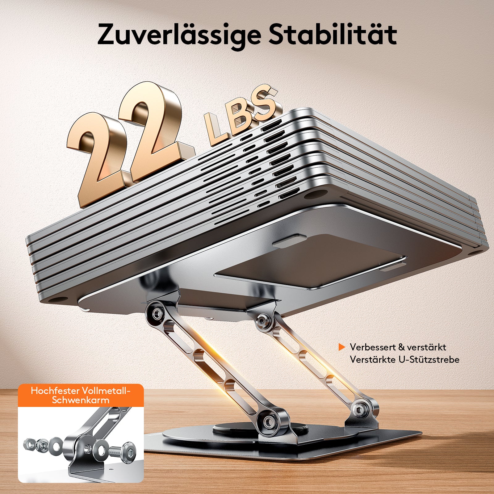 TECKNET BASICS Laptop Stand with 360° Rotating Base, Ergonomic Foldable Riser, Height Adjustable for MacBook/Dell/HP & All 10-17" Laptops- Silver