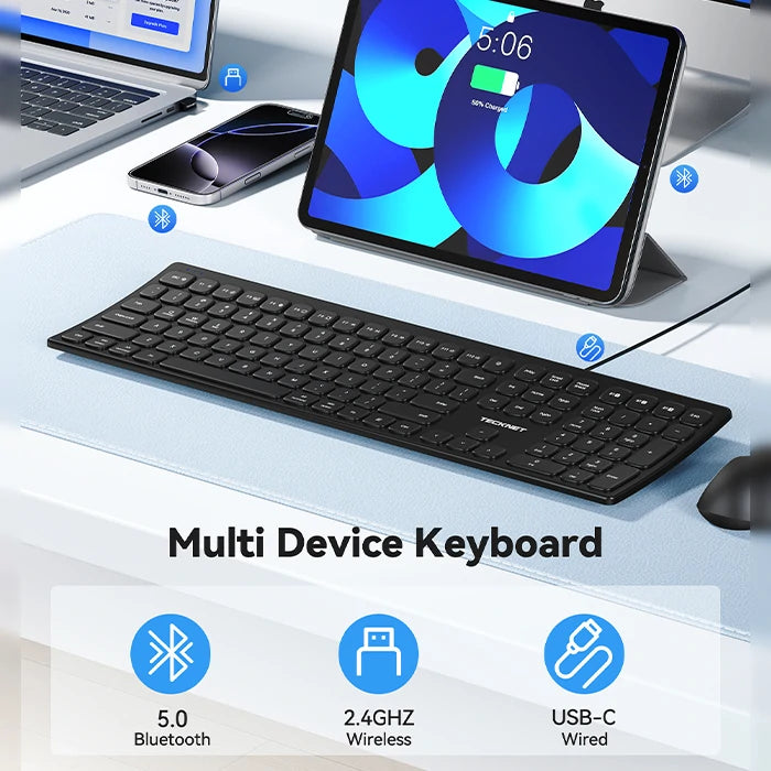 TECKNET Multi-Device Rechargeable Bluetooth Wireless Keyboard ,TK-KB045