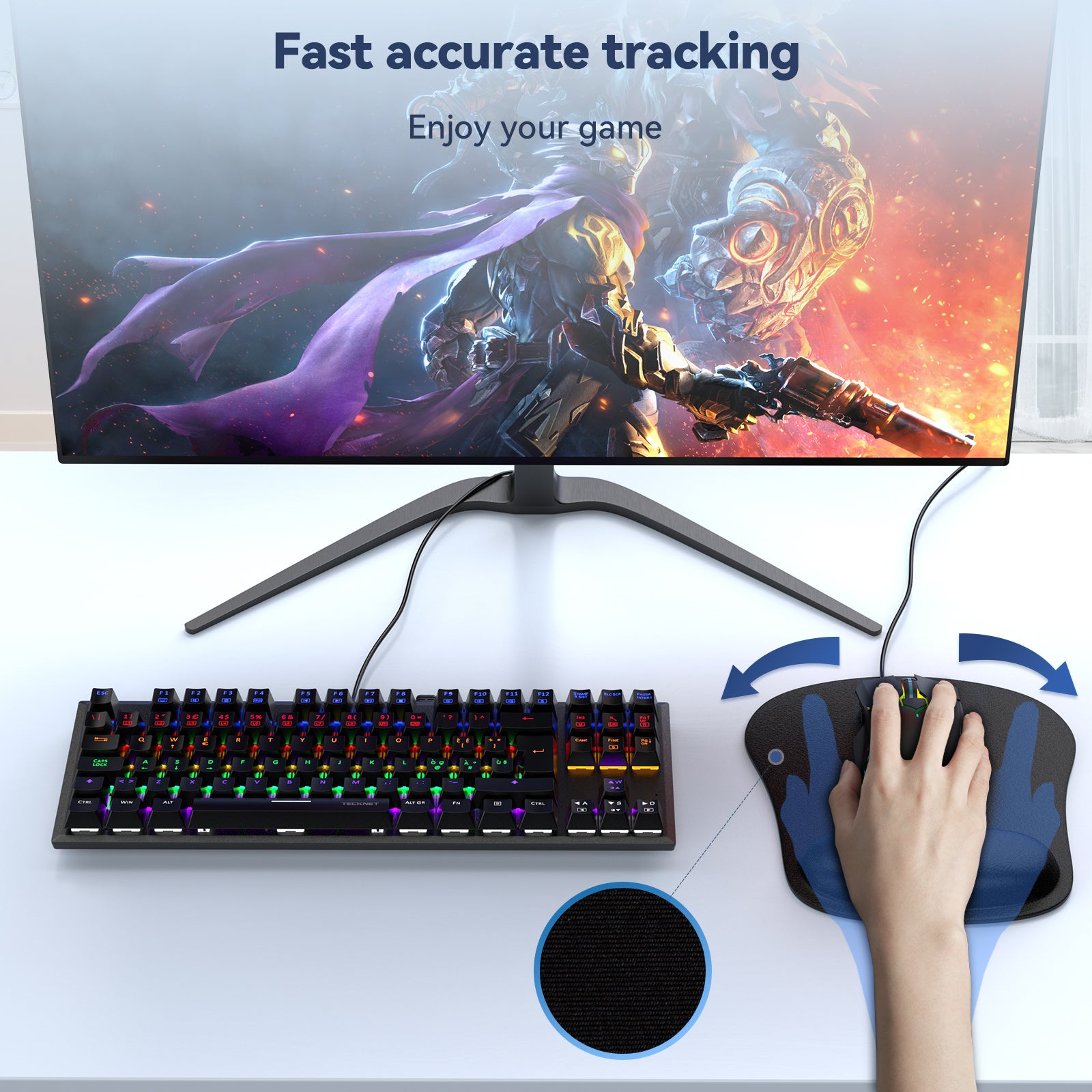 TECKNET BASICS Mouse Pad with Wrist Support, Ergonomic Gaming Mouse Pad for Pain Relief, Non-Slip Waterproof Desk Pad for Office, Study & Laptop, Black