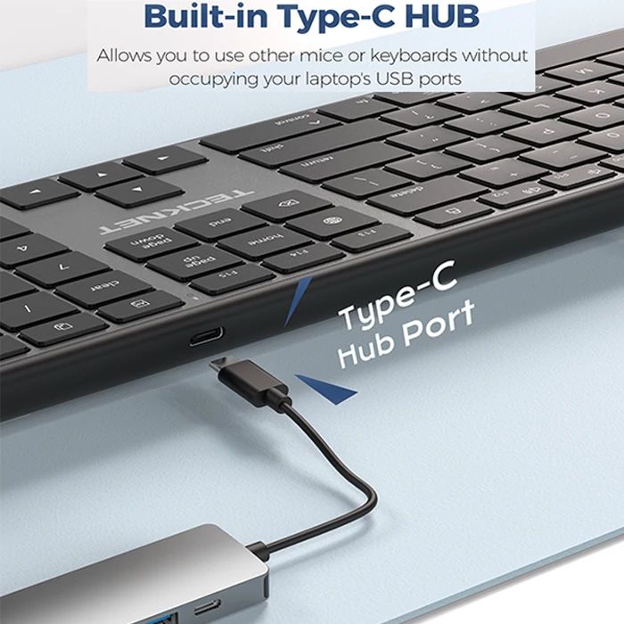 TECKNET Slim Silent Wired Keyboard, Mac Compatible (USB & Type-C), TK-KB049