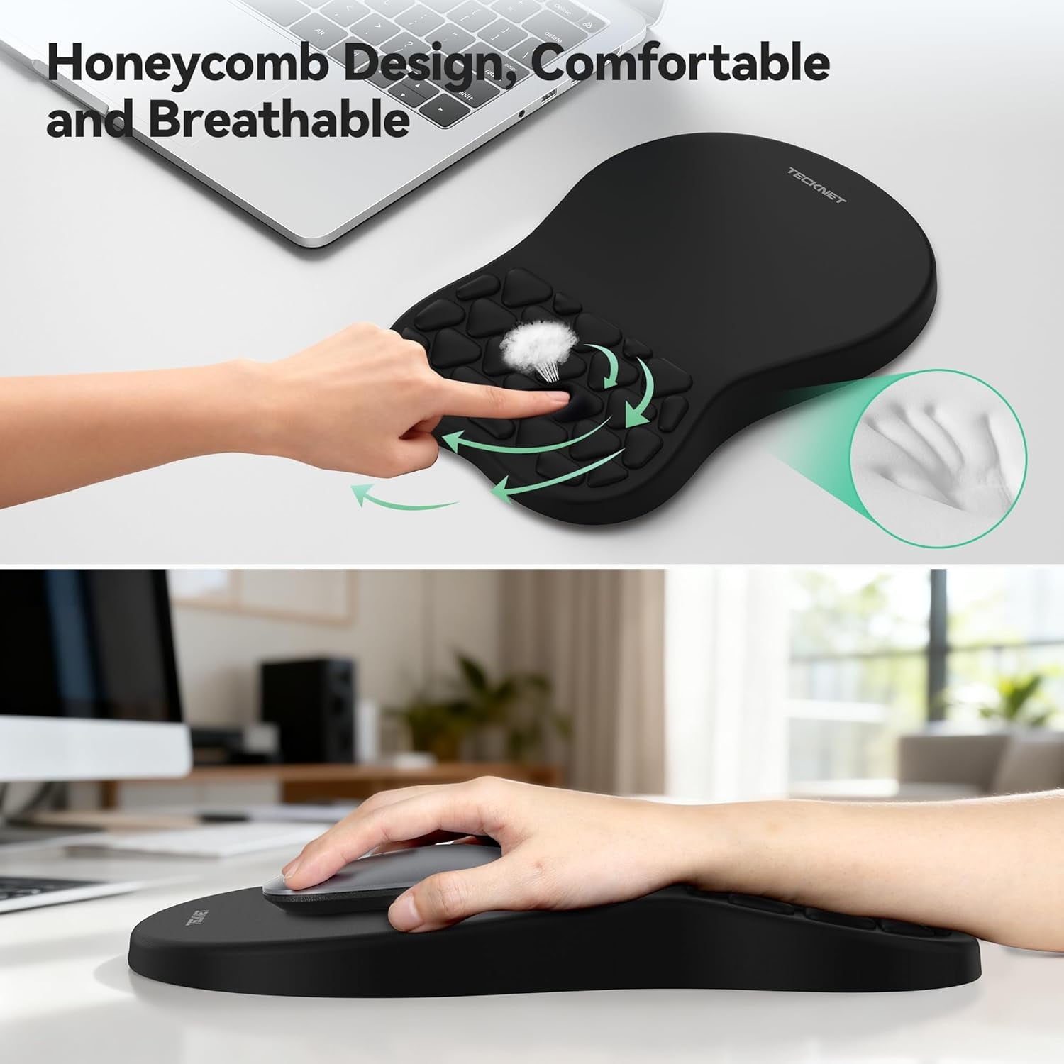 TECKNET BASICS Ergonomic Mouse Pad with Wrist Rest, Keyboard Pad & Wrist Support, Massage Design Relieves Carpal Tunnel, for Computer & Laptop, Black