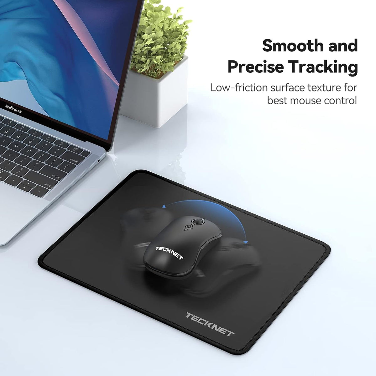 TECKNET BASICS Mouse Pad with Anti-fray Stitching, Waterproof Non-Slip Base, Stitched Edges Gaming Mouse Mat for Laptop, Compatible with Laser/Optical Mice -Black