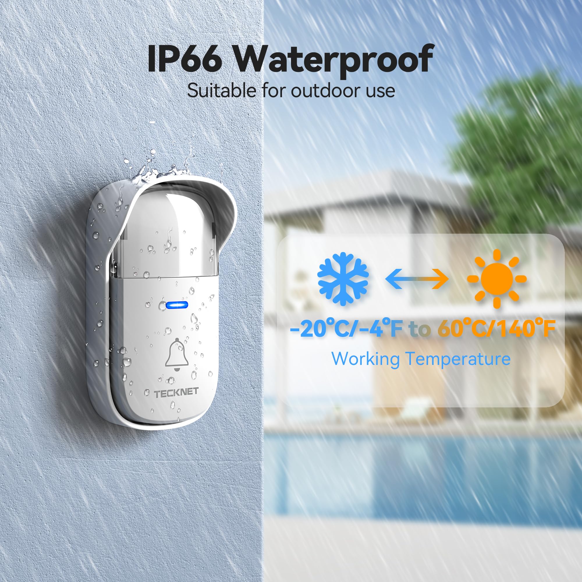 TECKNET Self-Powered Wireless Doorbell Kit - Plug-Through Door Bell with RGB Light