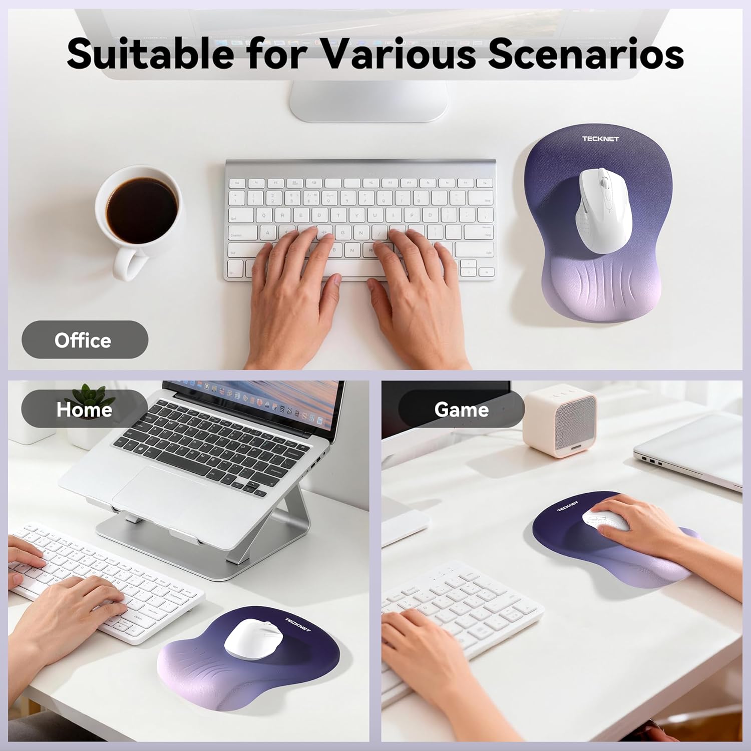 TECKNET BASICS Ergonomic Mouse Pad with Wrist Rest, Memory Foam Support, Smooth Non-Slip Base for Laptop/PC, Pain Relief for Home Office Gaming, Gradient Blue