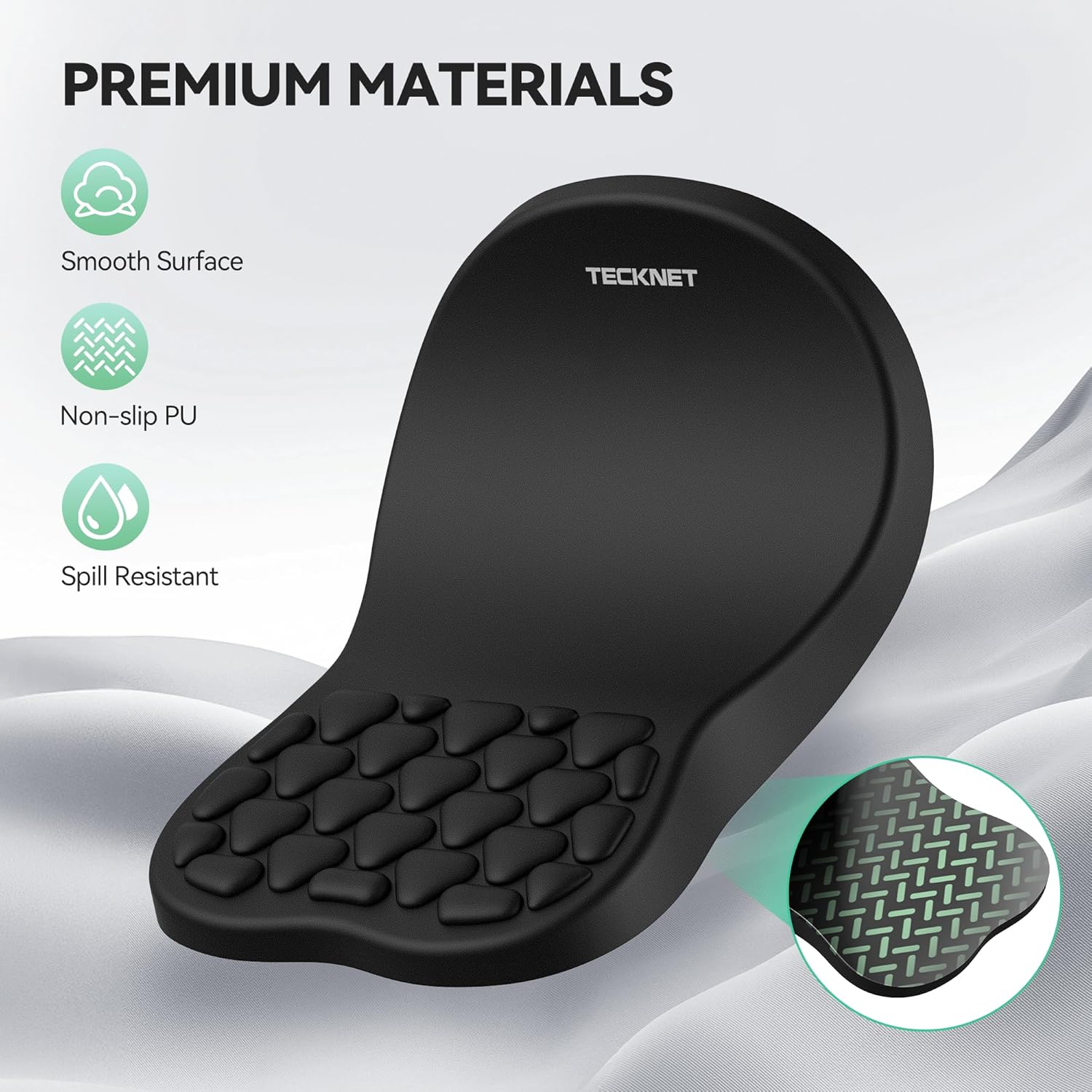 TECKNET Ergonomic Mouse Pad, Memory Foam with Massage Design, Non-Slip PU Base for Pain Relief, 12*8"for Desk Home Office Gaming, Black