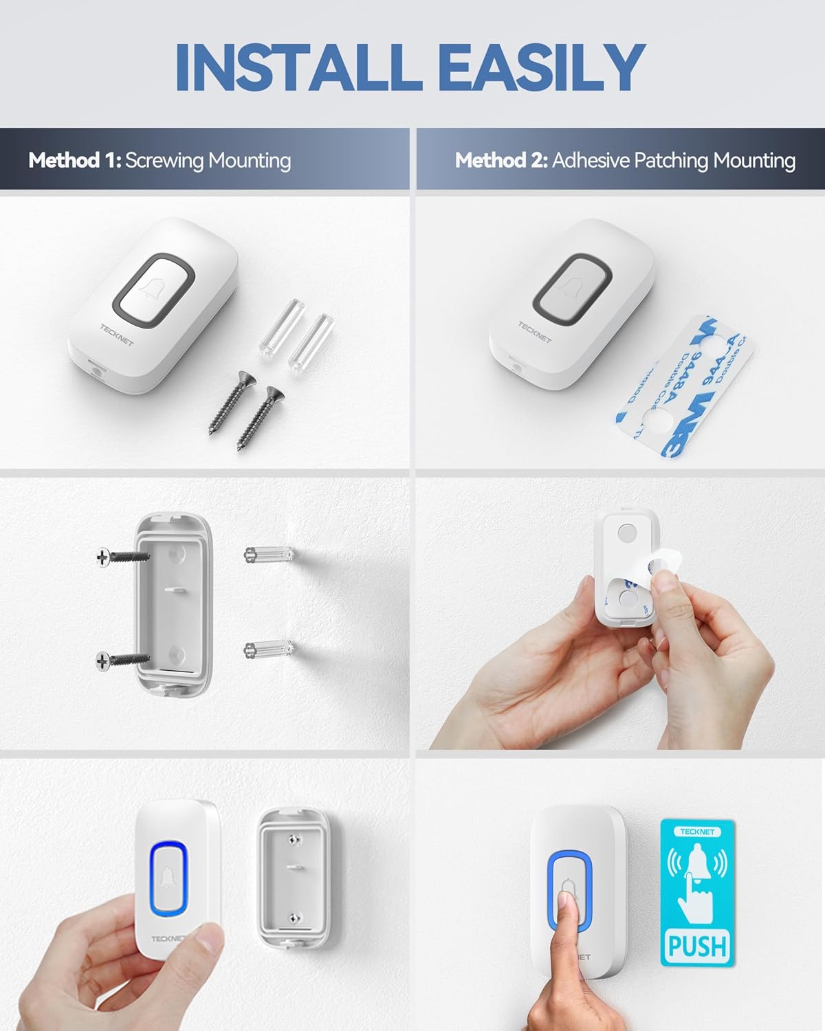 TECKNET Plug in Wireless Doorbell with RGB Lighting & 1300 Feet Range,IP66 Waterproof Door Bell for Home/Classroom,60 Chimes,5-Level Volume,4.5-Year Battery Life(White),FCC ID:YI6RL-33TX
