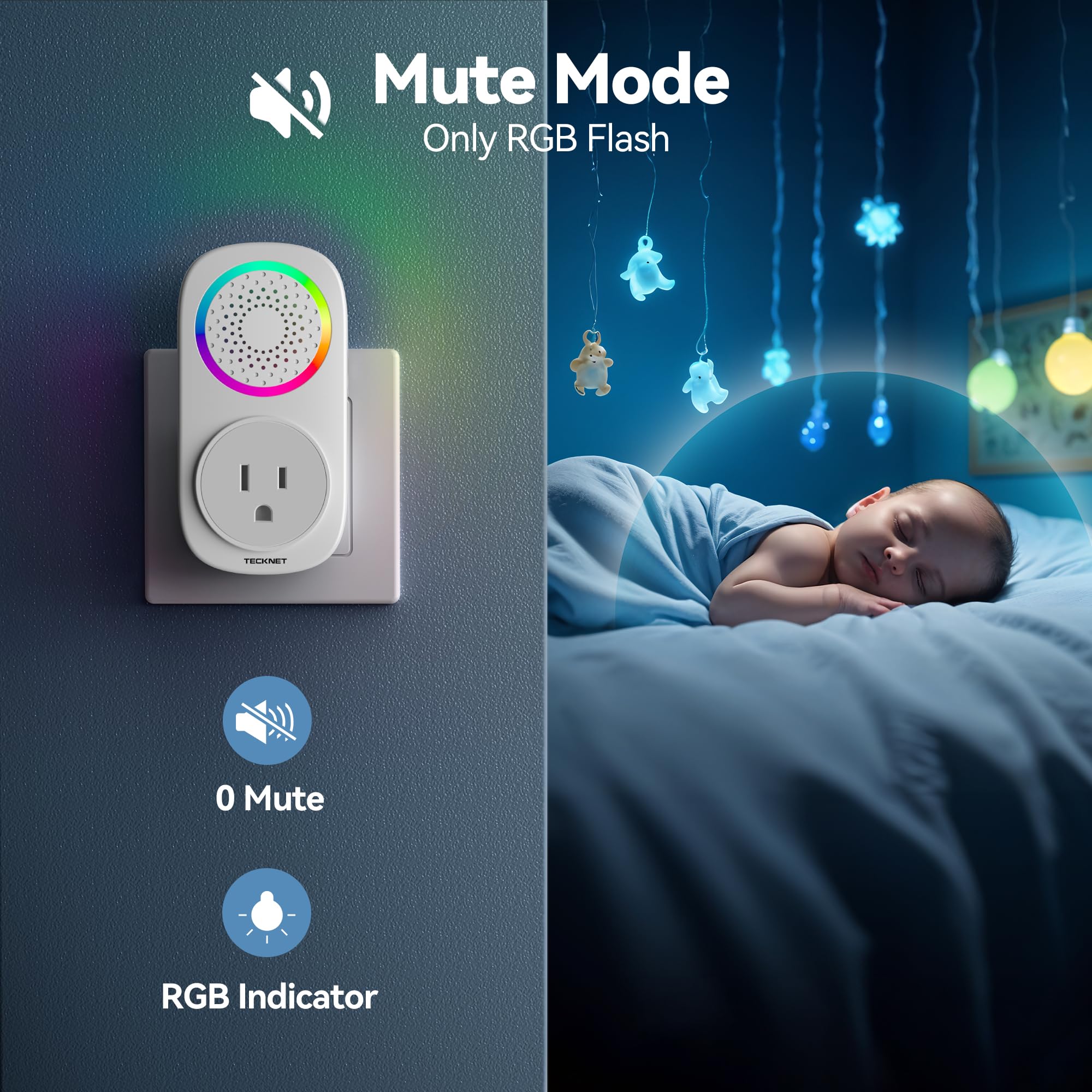 TECKNET Self-Powered Wireless Doorbell Kit - Plug-Through Door Bell with RGB Light