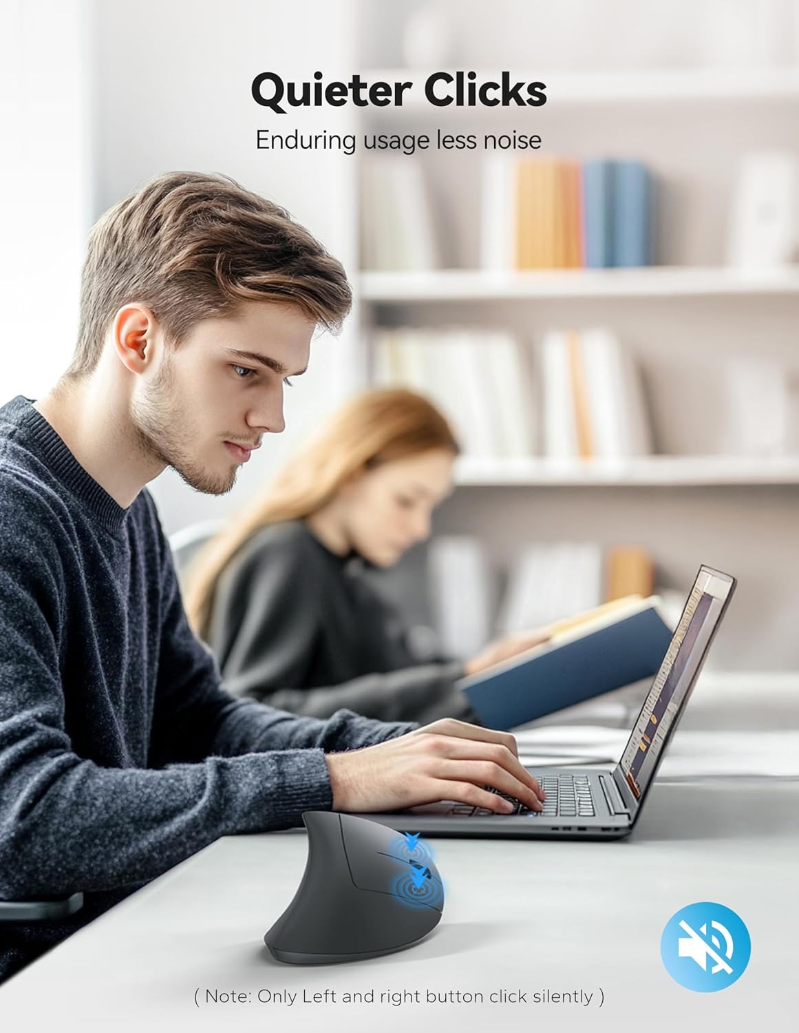 TECKNET Ergonomic Mouse with Jiggler, Bluetooth Wireless Vertical Mouse, 4800DPI Rechargeable Carpal Tunnel Mouse, Undetectable Random Movement Keeps Computers Awake for PC, Laptop, Mackbook