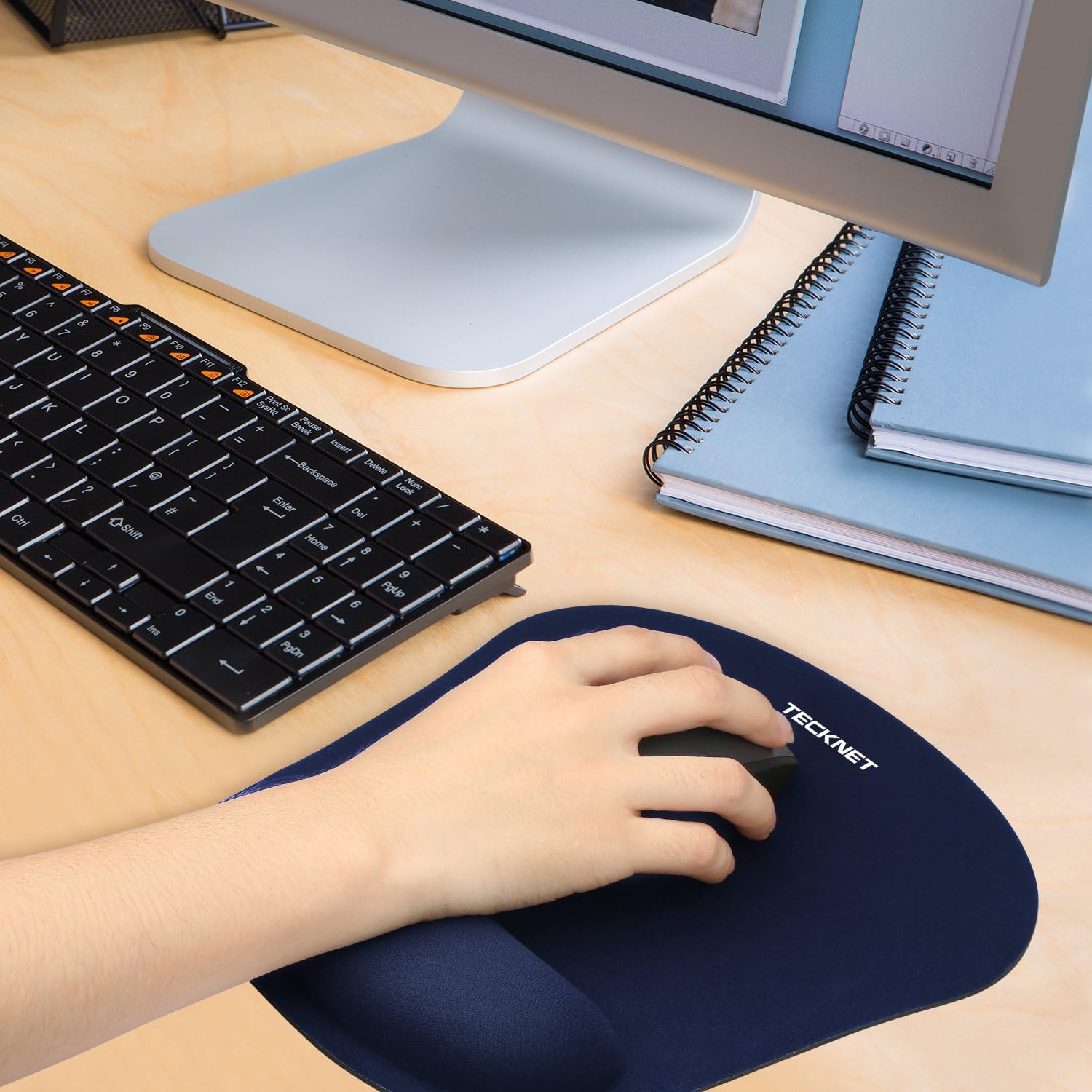 TECKNET Mouse Pad with Wrist Support, Ergonomic Gaming Mouse Pad Pain Relief, Portable Comfortable Mousepad for Computer, Laptop, Office, Home and Travel, Non-Slip Base, Waterproof Surface, Blue