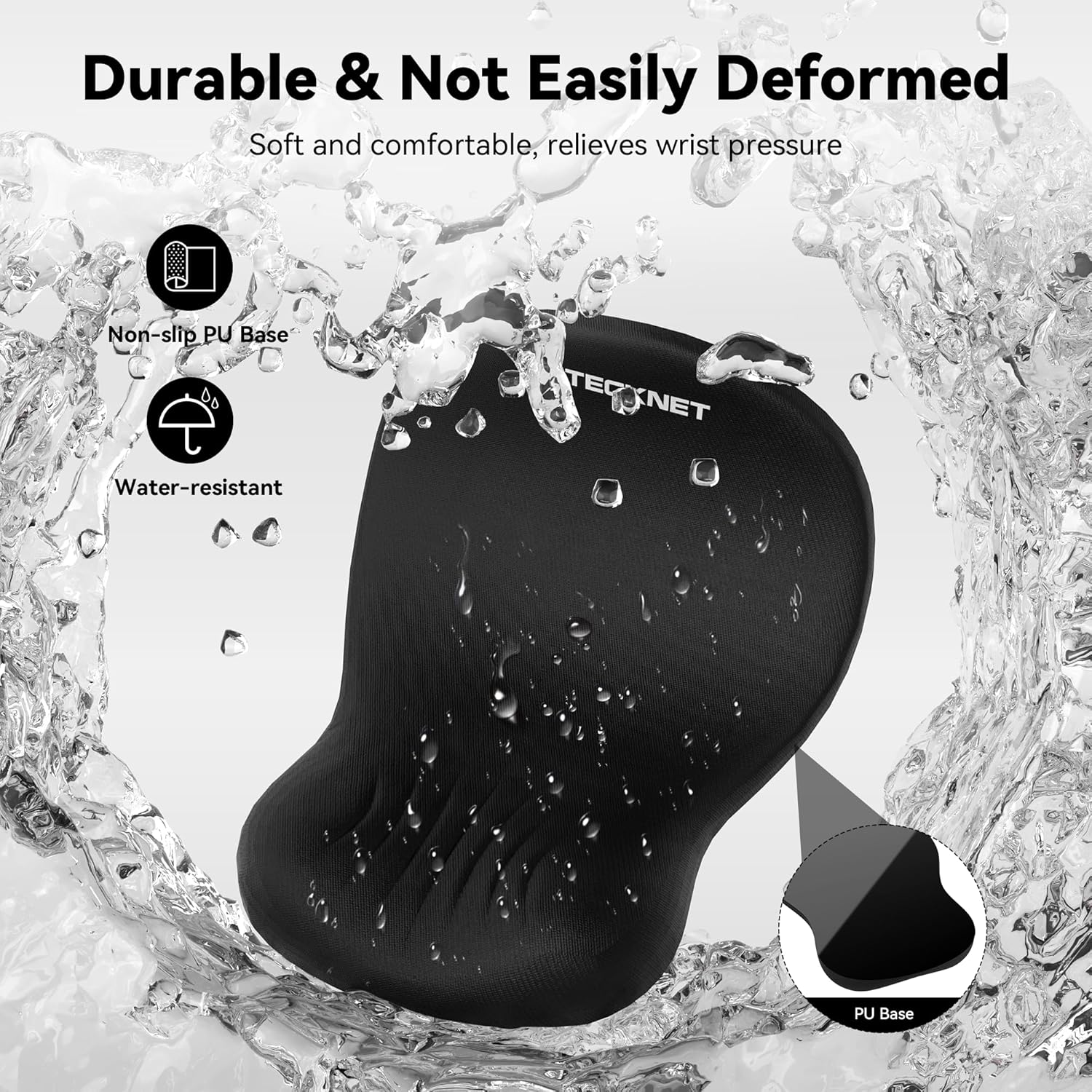TECKNET BASICS Ergonomic Mouse Pad with Wrist Rest, Memory Foam Support, Smooth Non-Slip Base for Laptop/PC, Pain Relief for Home Office Gaming, Black