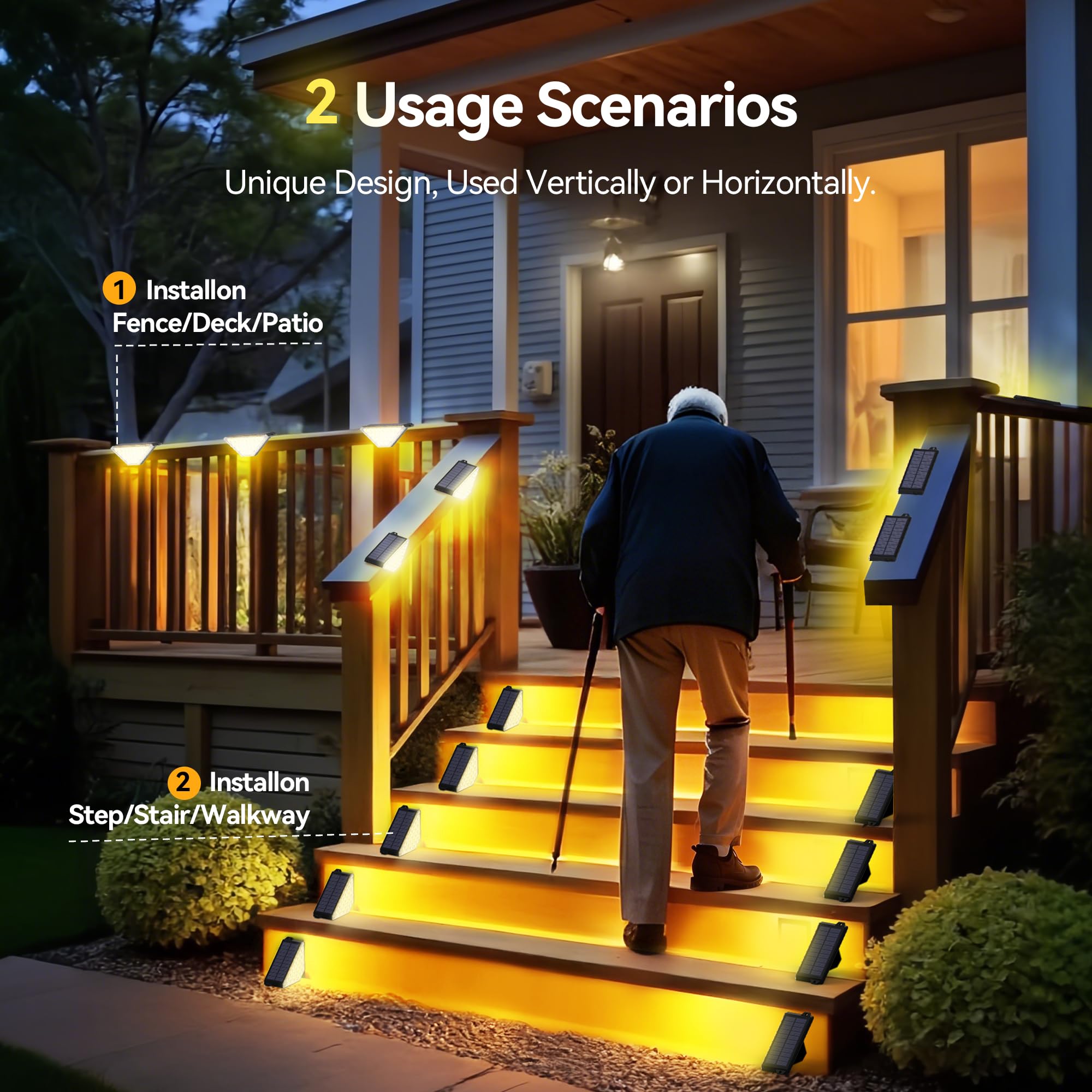 TECKNET Solar Step Lights for Outside, 2 Modes Brightness Adjustable