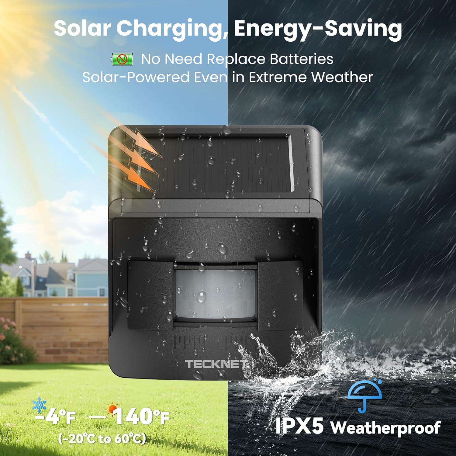 TECKNET Solar Wireless Driveway Alarm with 2600FT Long Range & 36 Melodies & 5 Volumes and Supports 4 Zones Weatherproof Motion Sensor Alarm to Protect Inside/Outside Property (1 Receiver 1 Sensor)