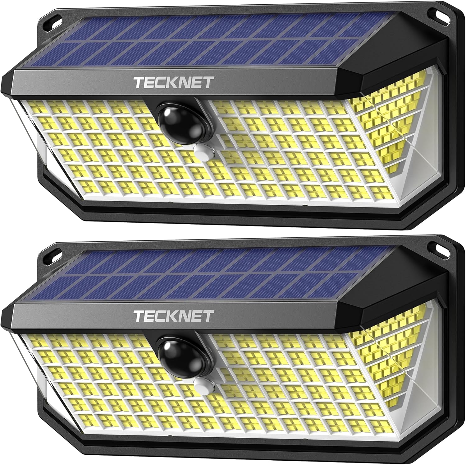 TECKNET 416 LED Solar Lights Outdoor Waterproof, 300° Angle & 3 Lighting Modes Motion Sensor Outdoor Lights, 2 Pack Solar Powered Flood Wall Lights IP66 for Home Patio Fence Yard Deck Garage Street