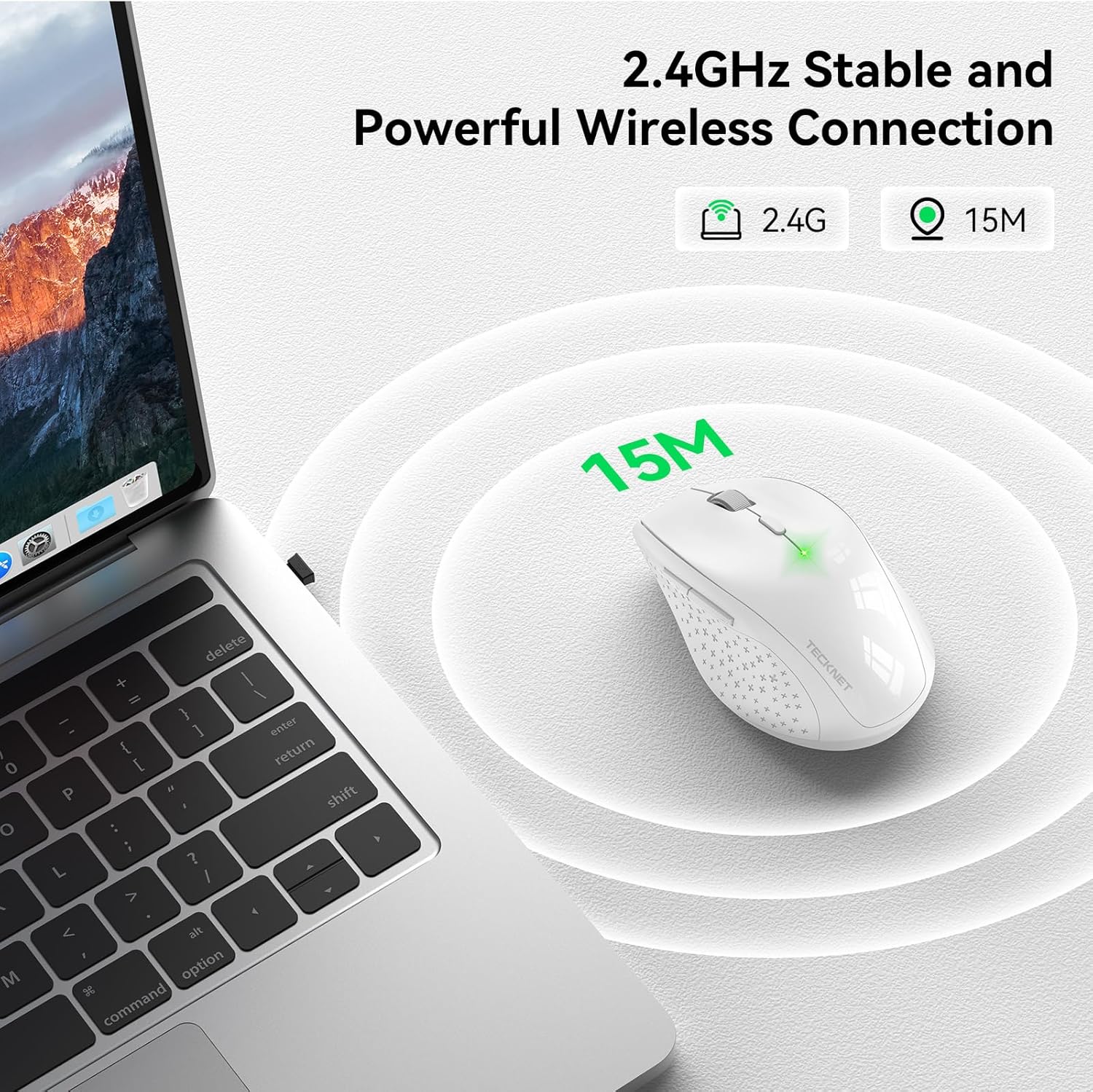 TECKNET Wireless Mouse, 2.4G USB Computer Mouse with 6-Level Adjustable 4800 DPI, Silent Quiet Click,30 Months Battery, Ergonomic Grips, 6 Buttons Portable for PC, Chromebook, Mac - White