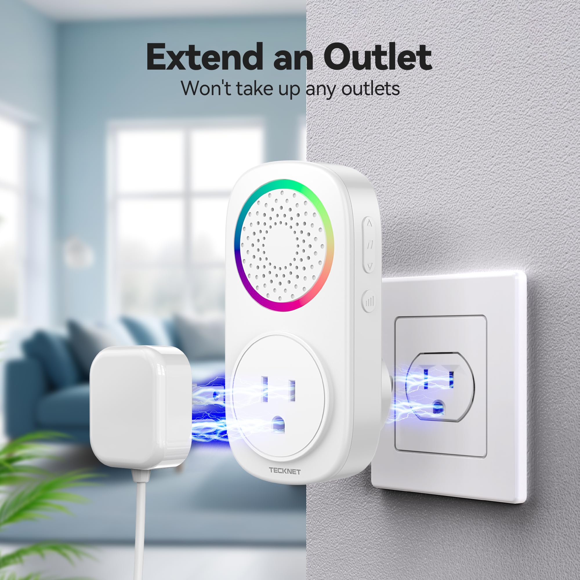 TECKNET Self-Powered Wireless Doorbell Kit - Plug-Through Door Bell with RGB Light