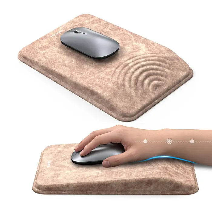 TECKNET MGM01143 ergonomic mouse pad with memory foam wrist rest,19‑degree tilt pressure relief, Lycra smooth surface anti‑slip PU base rectangular office gaming mouse mat