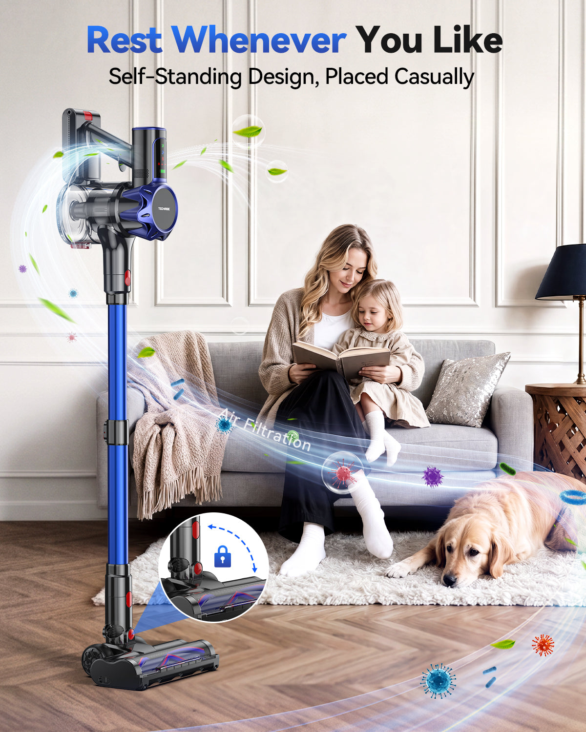 TechRise Basic 550W/45kPa Cordless Vacuum,60Mins Runtime Lightweight Stick Vacuum for Hardwood Floor Carpet Pet Hair