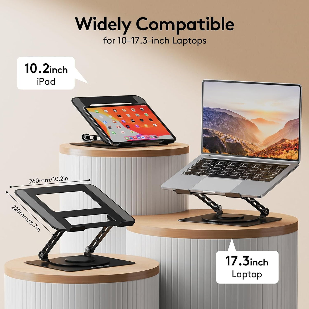 TECKNET BASICS Laptop Stand, 360° Rotating Base, Ergonomic Foldable Aluminum Alloy Riser, Height Adjustable, Compatible with MacBook, Dell, HP and All 10‑17" Laptops‑Black