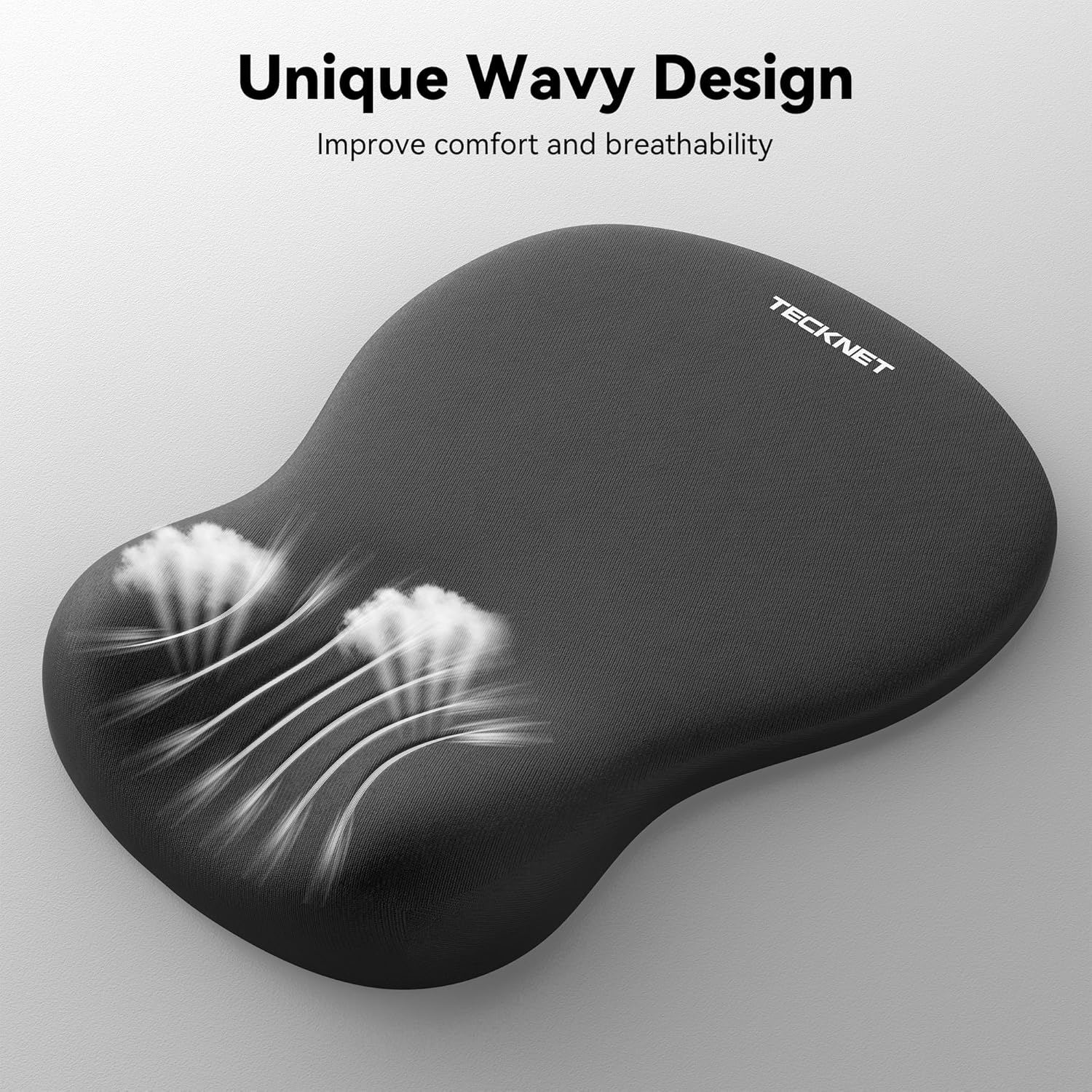 TECKNET BASICS Ergonomic Mouse Pad with Wrist Rest, Memory Foam Support, Smooth Non-Slip Base for Laptop/PC, Pain Relief for Home Office Gaming, Black