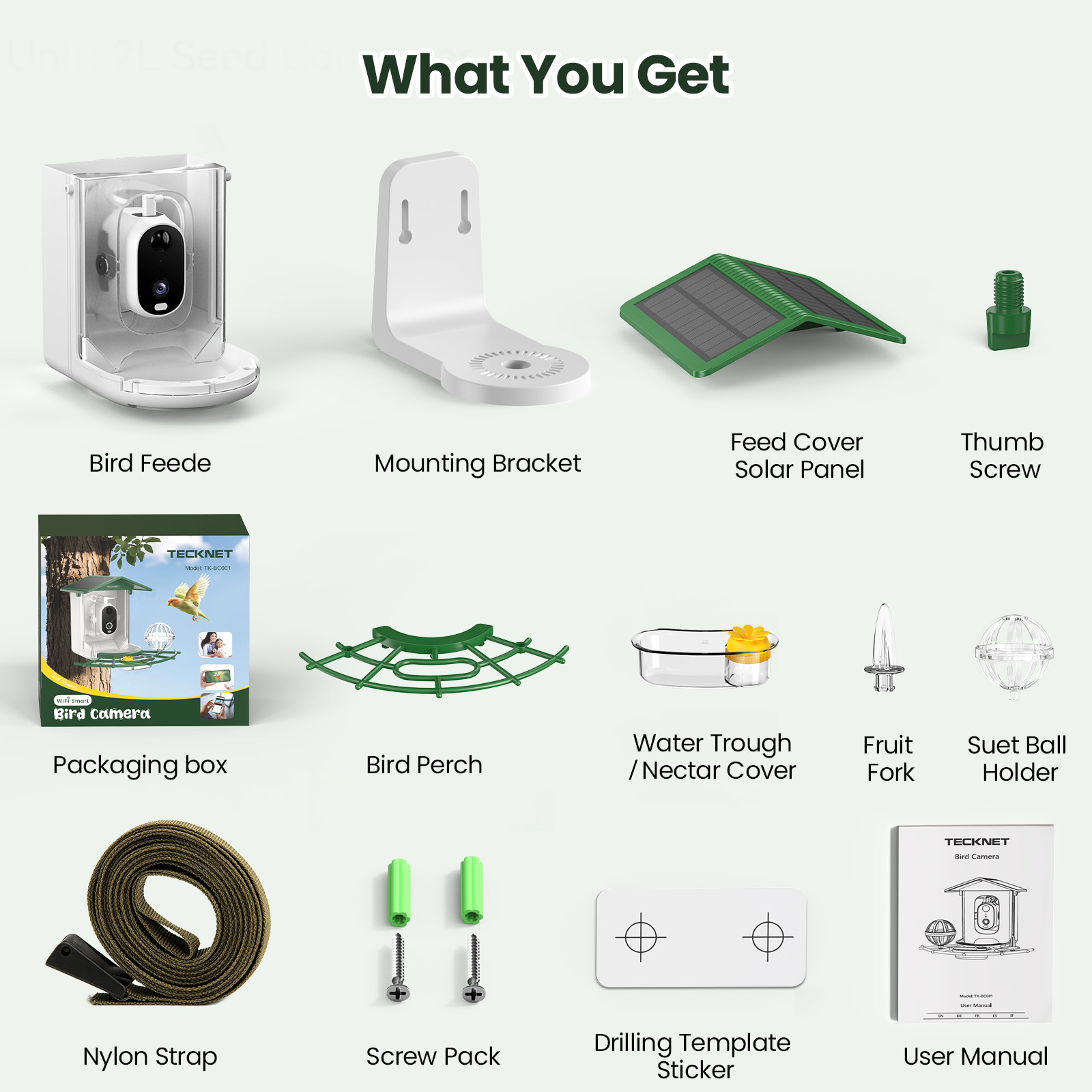 TECKNET BASICS Smart Bird Feeder with Camera, 2K UHD Video, AI Bird Species Identifier, Solar Powered Waterproof Birdhouse, Instant Bird Alerts, Gift for Bird Lovers, Green