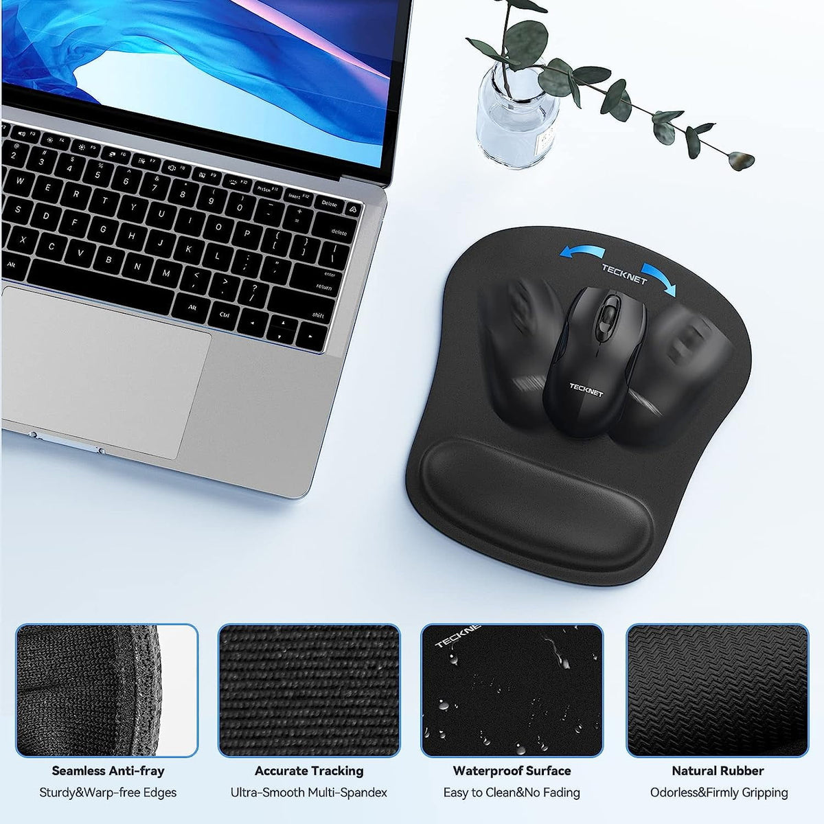 TECKNET BASICS Keyboard Wrist Rest & Mouse Pad Set, Ergonomic Memory Foam Support for Computer/Laptop, Pain Relief & Easy Typing - Black