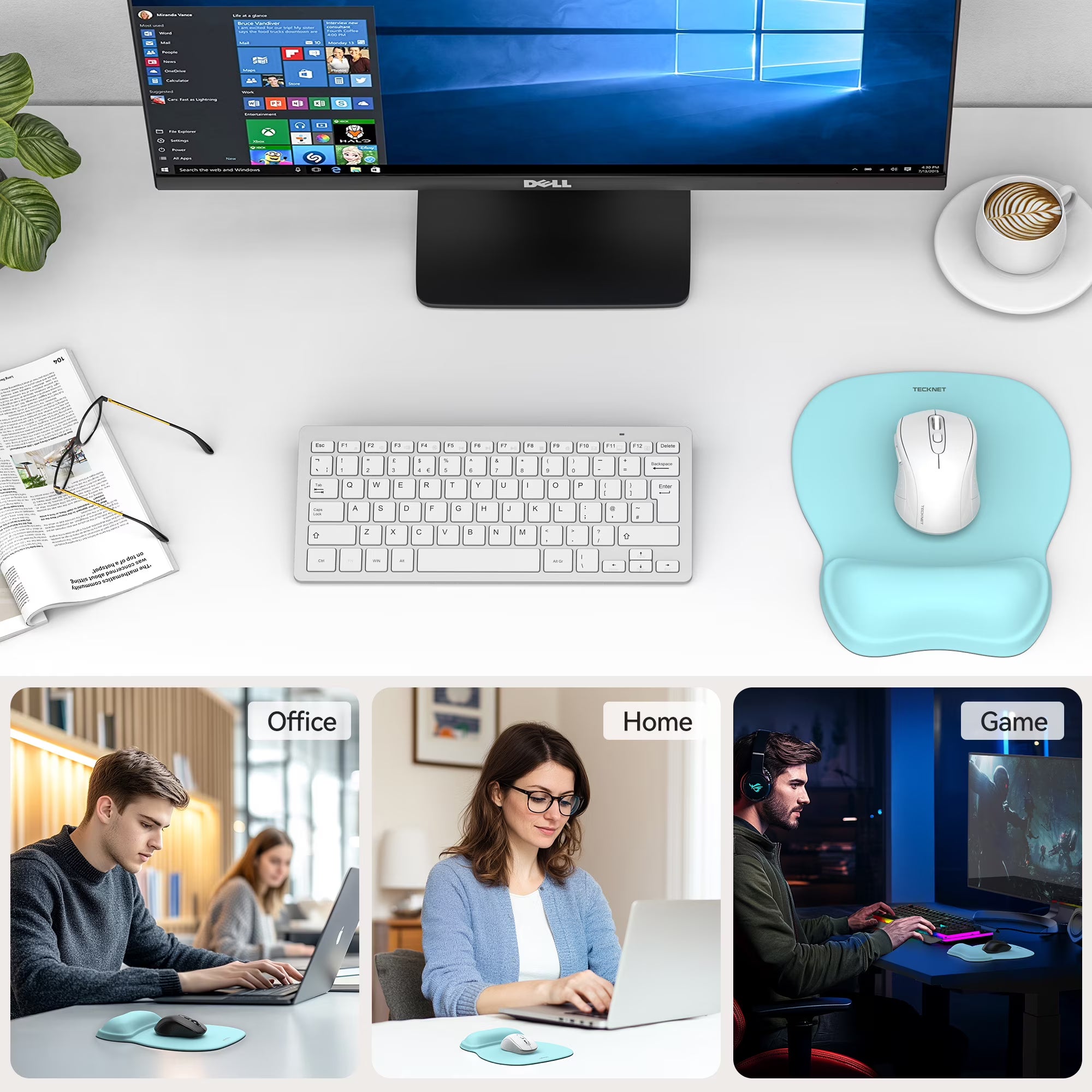 TECKNET Gel Mouse Pad with Wrist Rest, Ergonomic Office Mousepad with Wrist Support - Non-Slip & Smooth Surface Comfortable Desk Accessories Mat for Office, Gaming and Study - LT.Blue